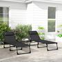 Voir la diapositive 2 : OUTSUNNY Lot de 2 bains de soleil transats pliables inclinables 4 positions acier textilène noir