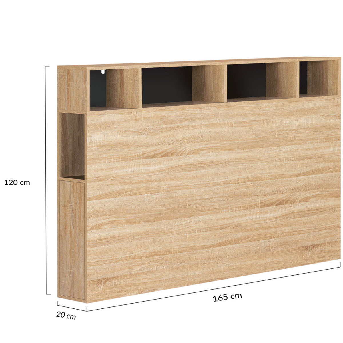 ID MARKET Tête de lit sur pied CLEO 165 cm avec rangements fermés et niches façon hêtre et noir