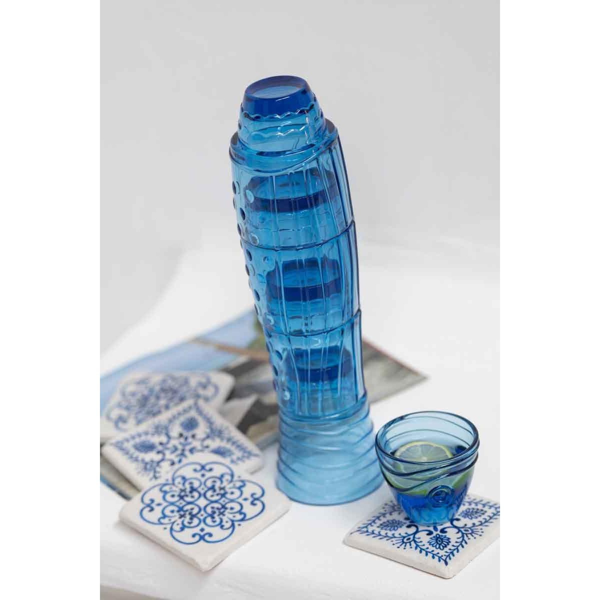 Voir la diapositive 3 : J-LINE Lot de 4 verres design  poisson  36cm bleu