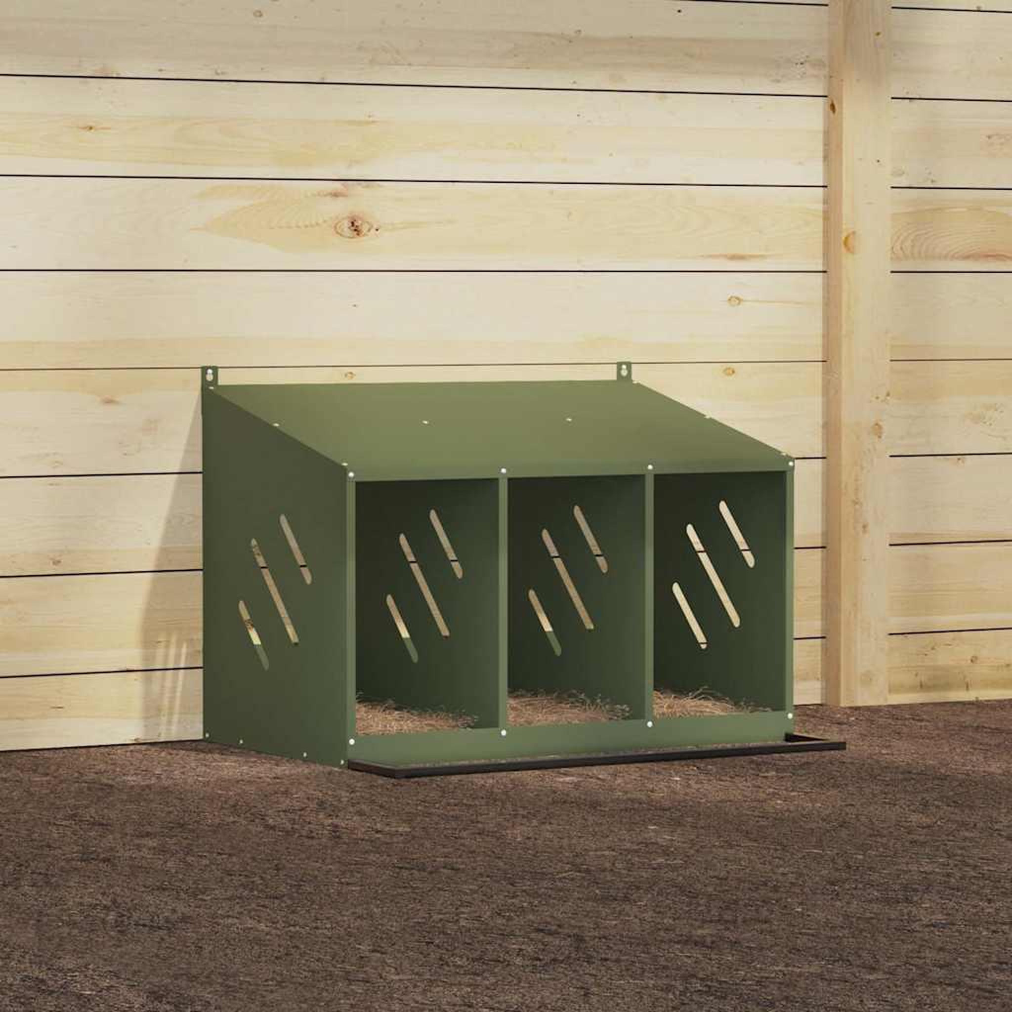 Voir la diapositive 3 : VIDAXL Nichoir a poules avec 3 compartiments vert olive metal
