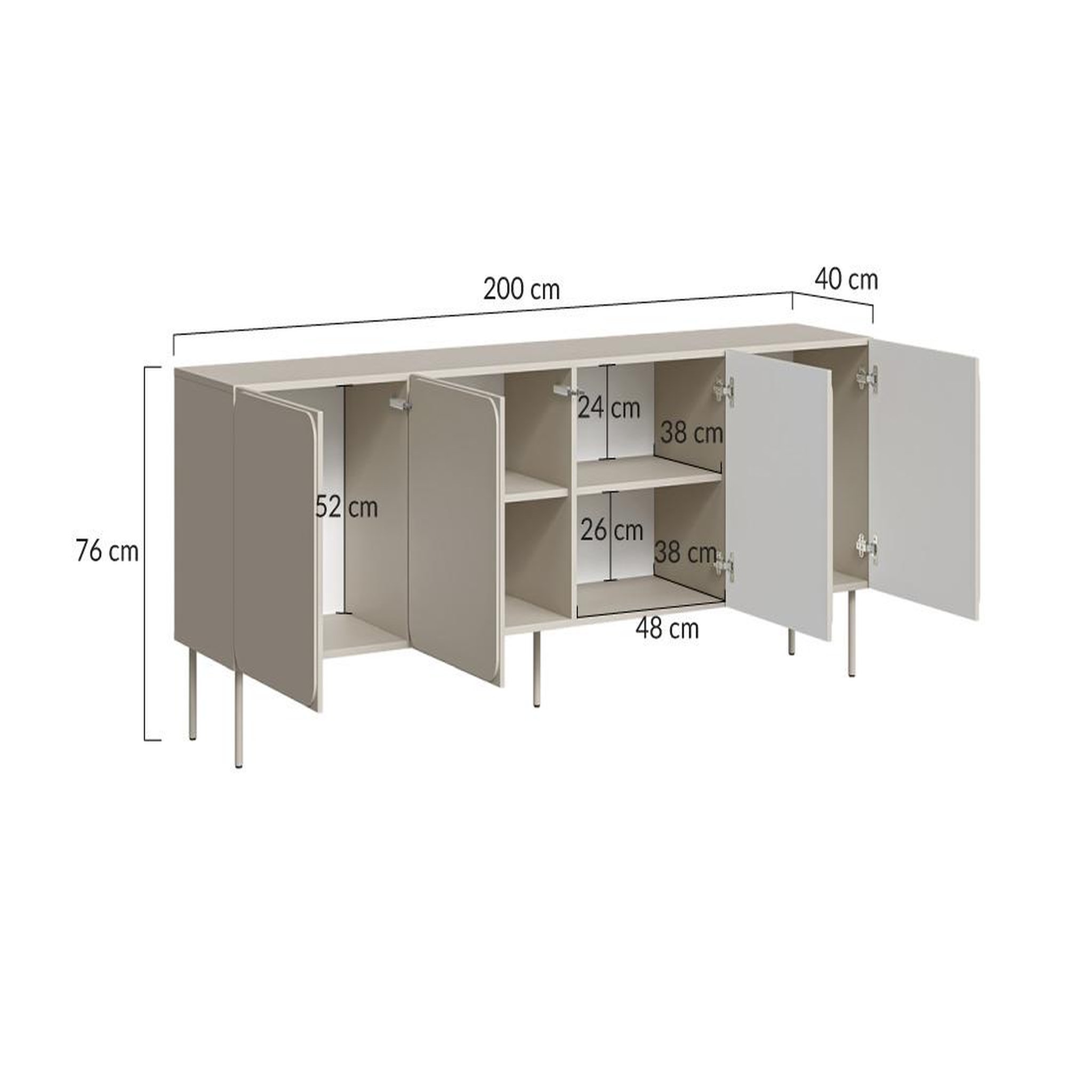 Voir la diapositive 6 : BEST MOBILIER Elvis - buffet bas 200 cm - 4 portes