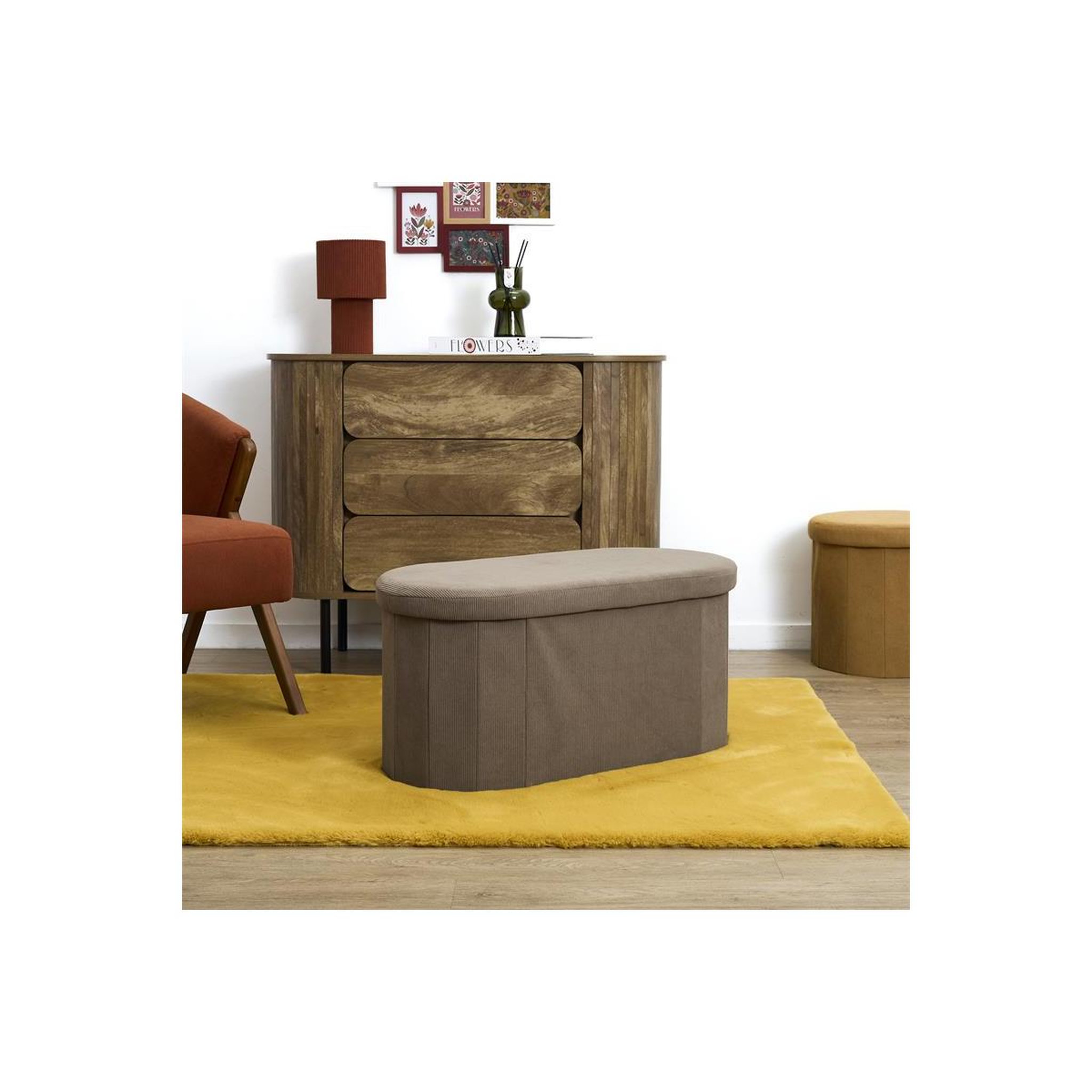 Voir la diapositive 5 : The Home Deco Factory Banc coffre pliable côtelé  jules  76cm taupe