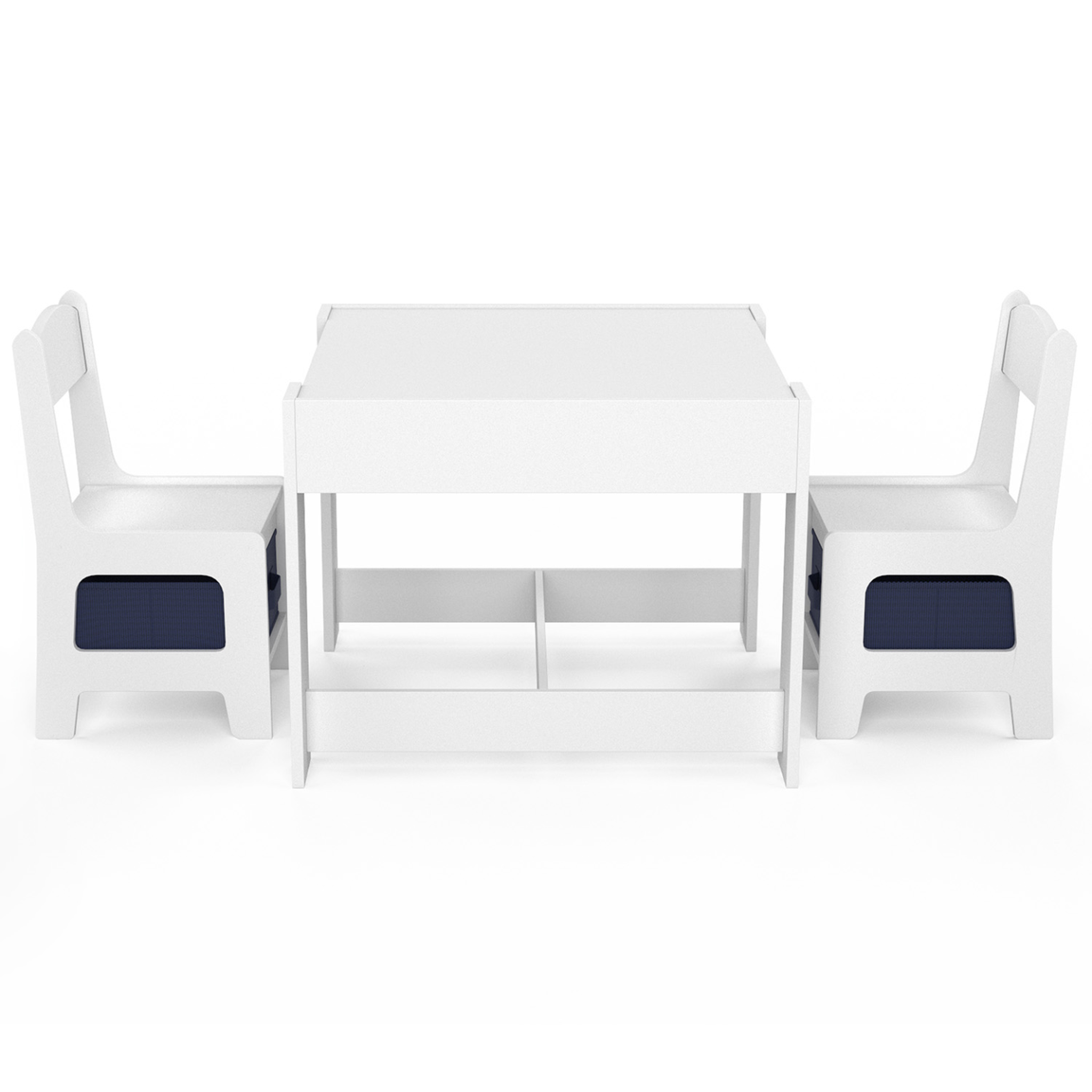 Voir la diapositive 4 : ID MARKET Table à dessin reversible + 2 chaises gabriel blanc avec bacs de rangement