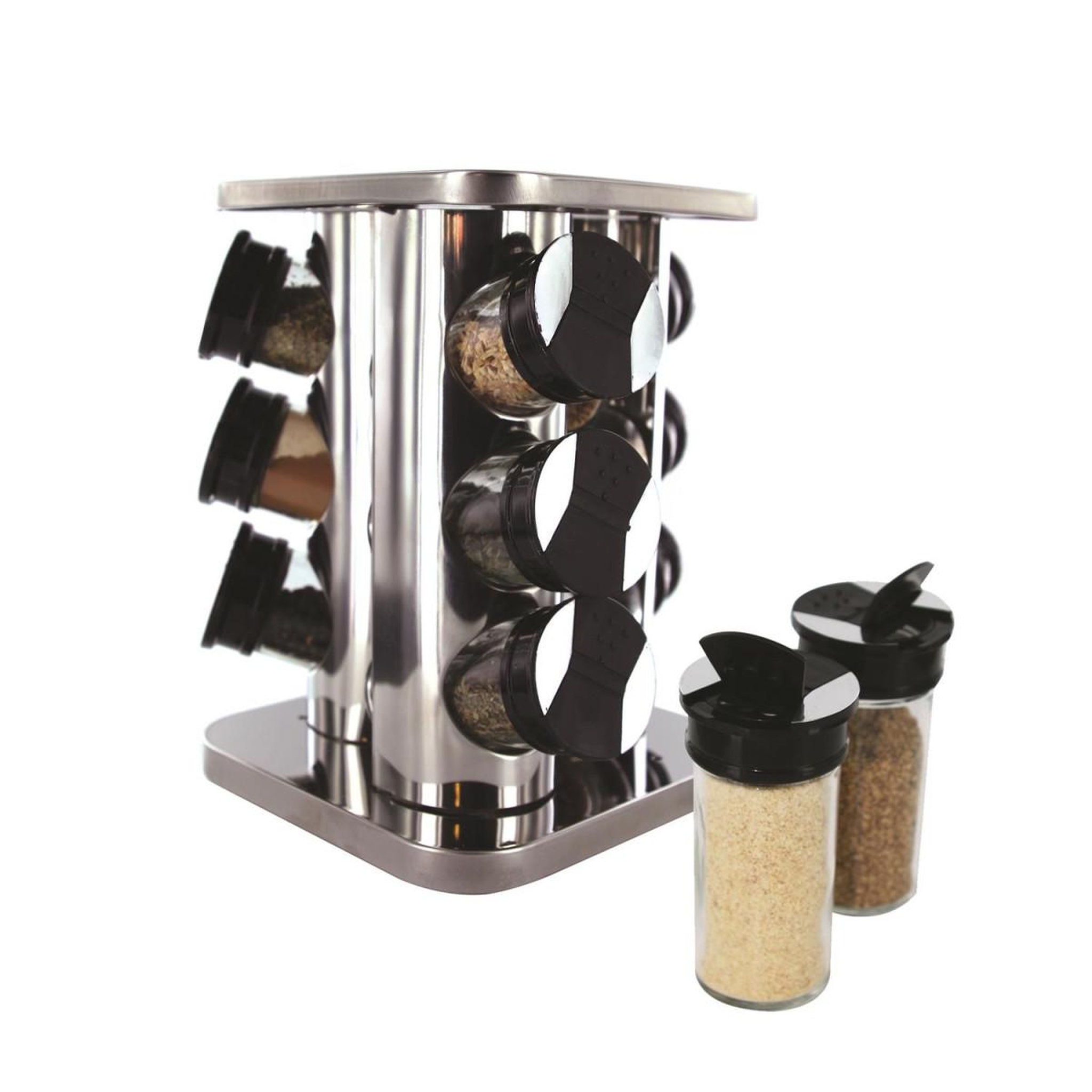 Voir la diapositive 2 : COOK CONCEPT Carrousel à épices  9 pots en verre  23cm argent