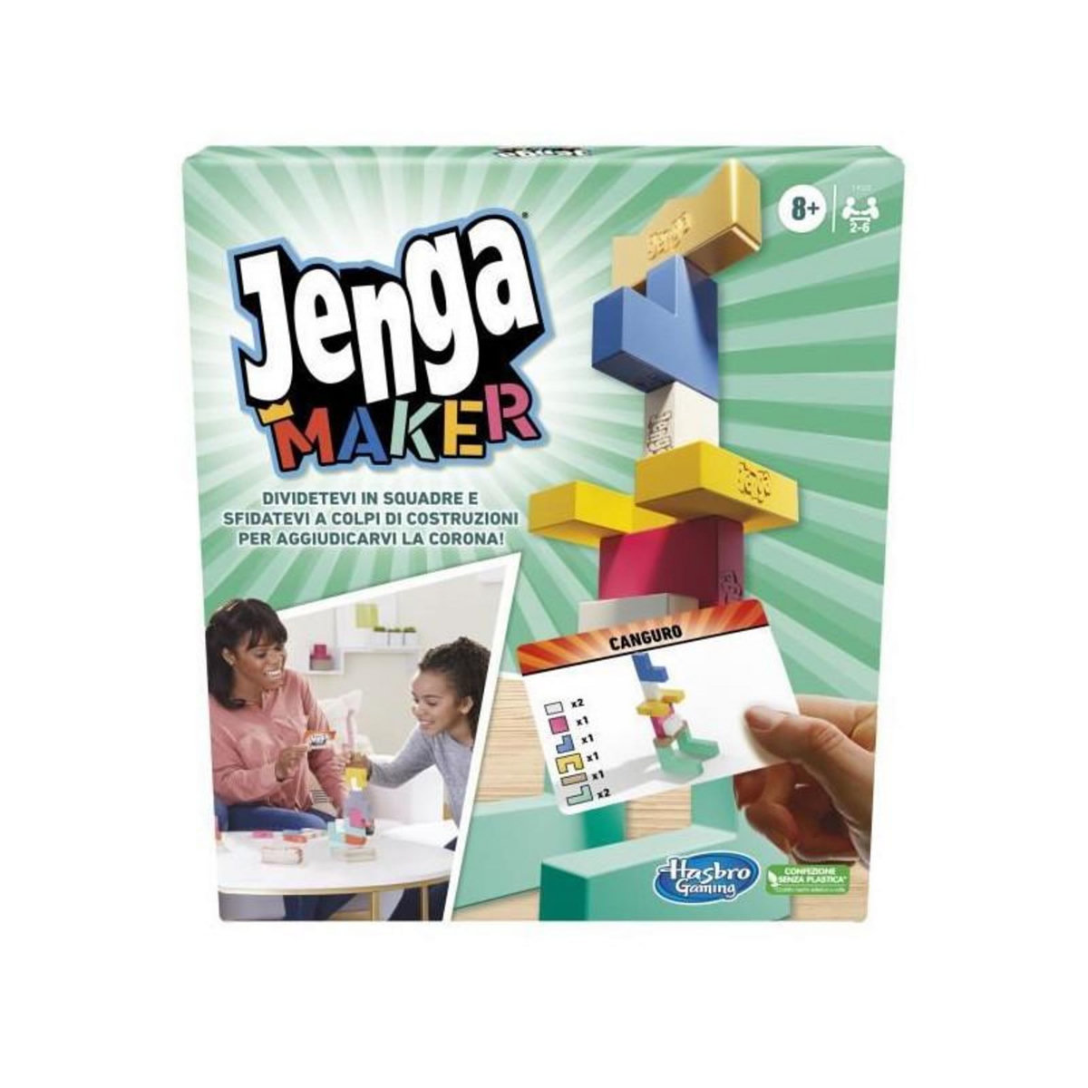 HASBRO Jenga Maker, tour d'empilage avec blocs en bois massif véritable, jeu pour enfants, a partir de 8 ans, pour 2 a 6 joueurs