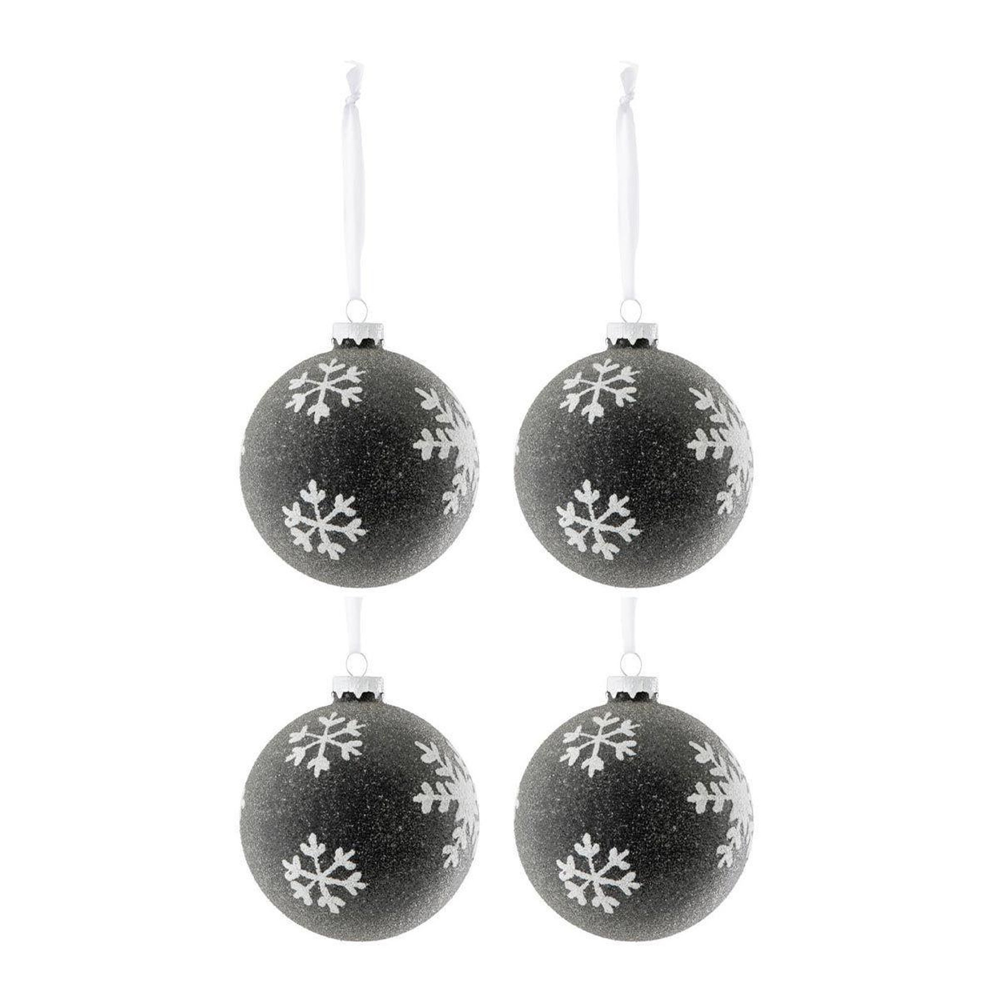 J-LINE Lot de 4 boules de noël  flocon  10cm gris foncé