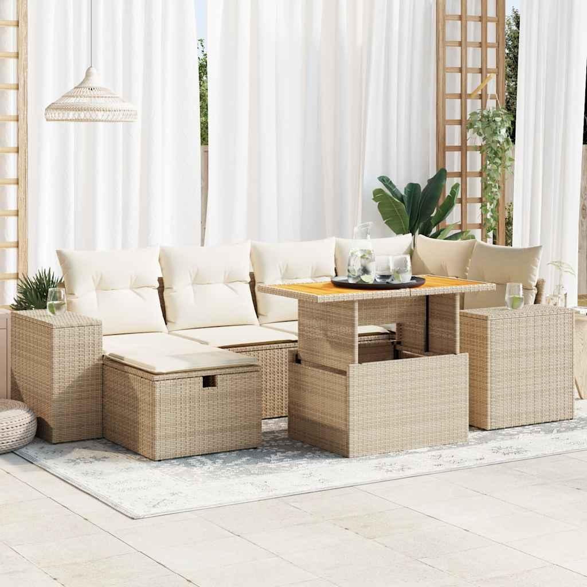 VIDAXL Salon de jardin avec coussins 8 pcs beige resine tressee acacia