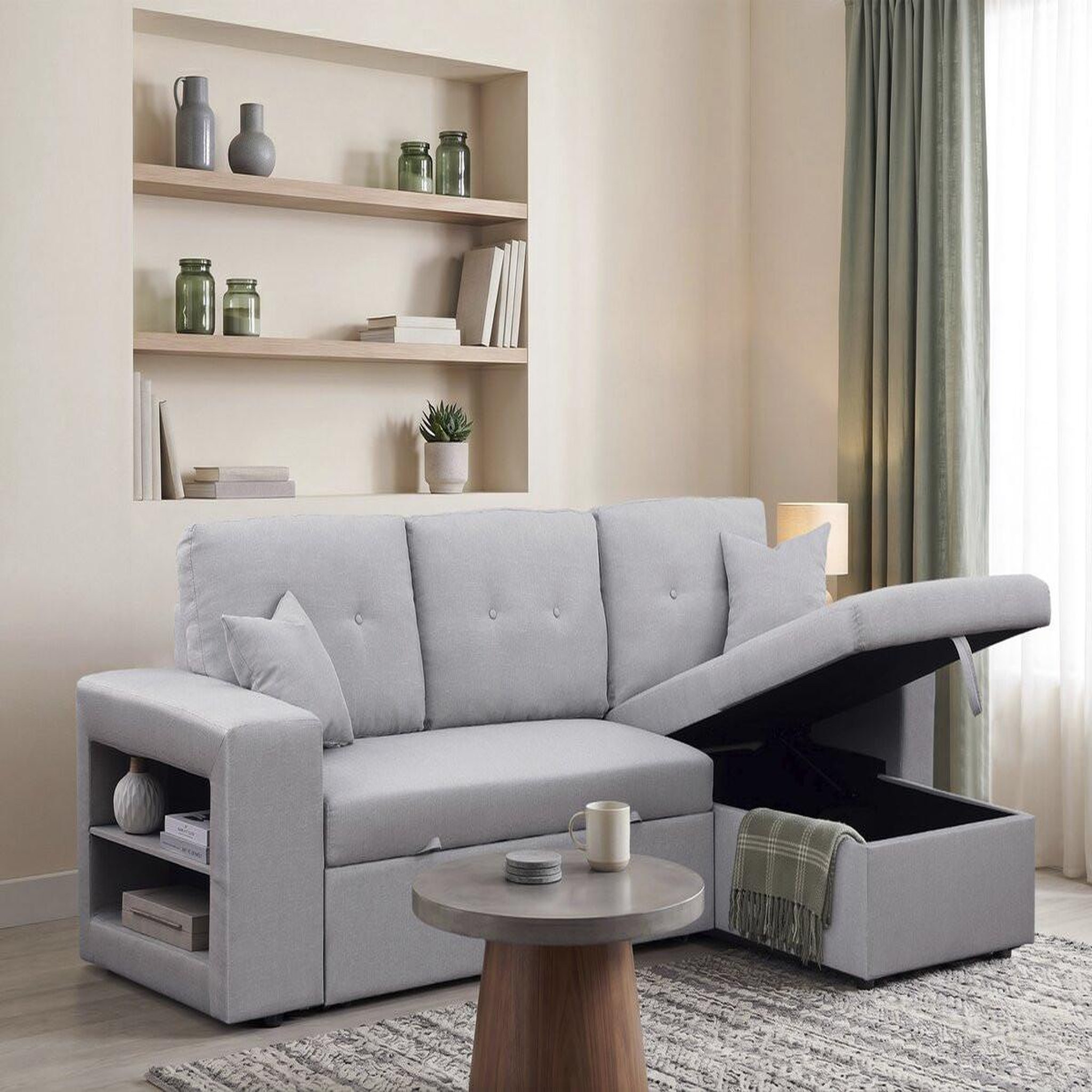 Voir la diapositive 2 : Habitat et Jardin Canapé d'angle convertible/réversible  axel  - 3 places - gris clair
