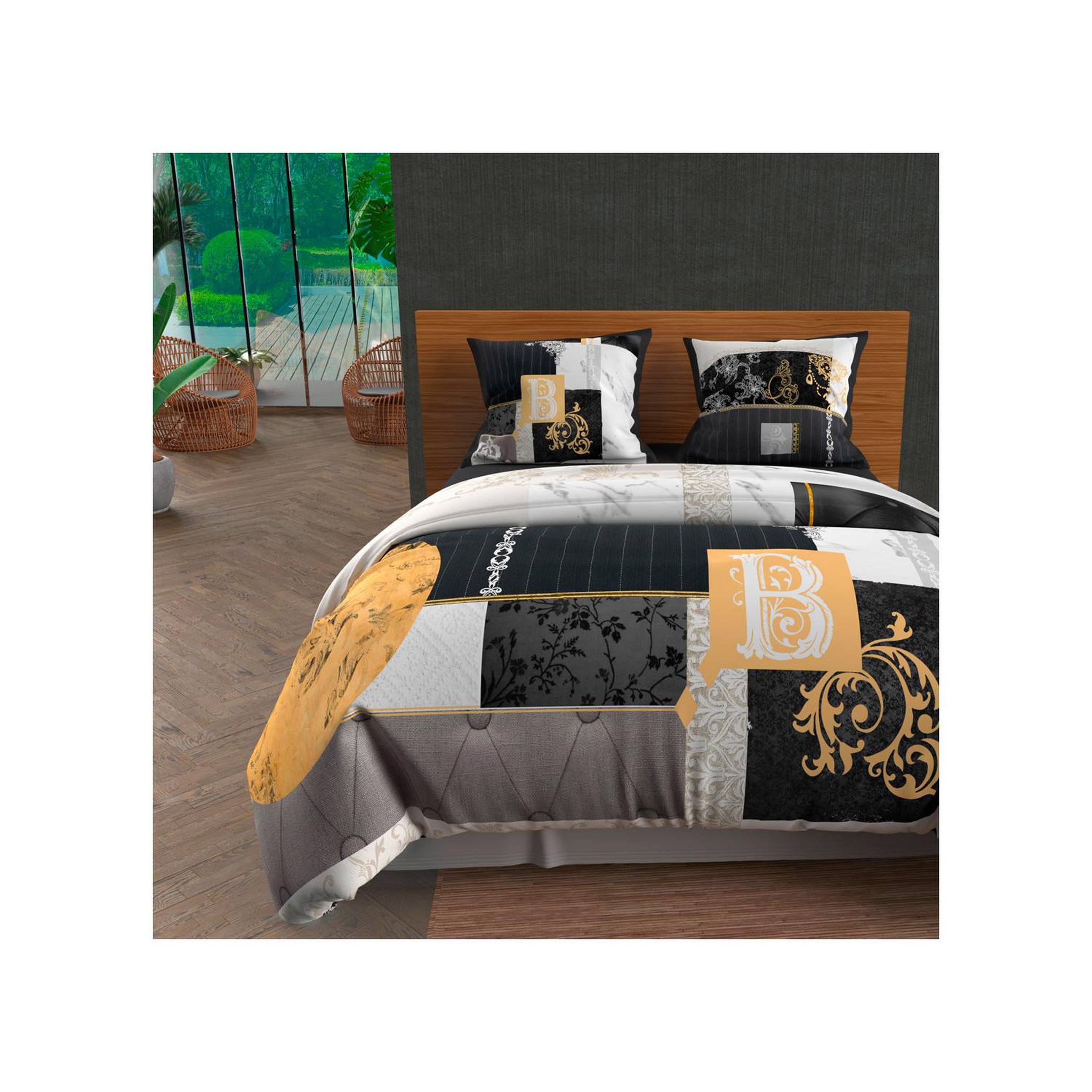 SOLEIL D'OCRE Parure housse de couette dessin placé 240X220 cm WILLIAM, 100% coton 57 fils/cm2