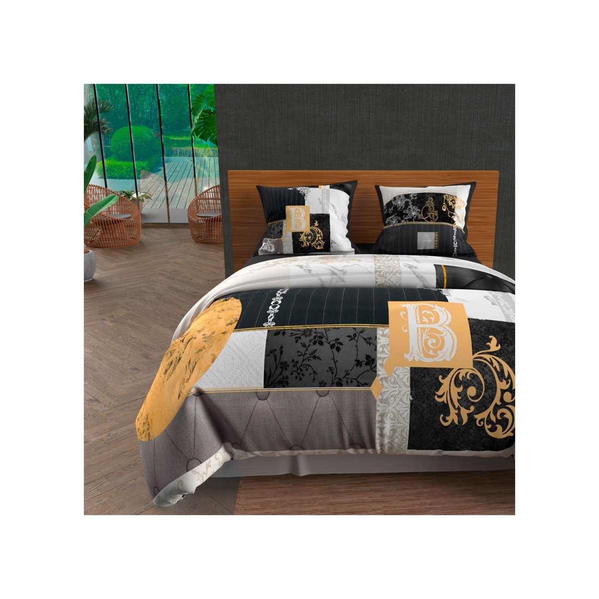 SOLEIL D'OCRE Parure housse de couette dessin placé 240X220 cm WILLIAM, 100% coton 57 fils/cm2