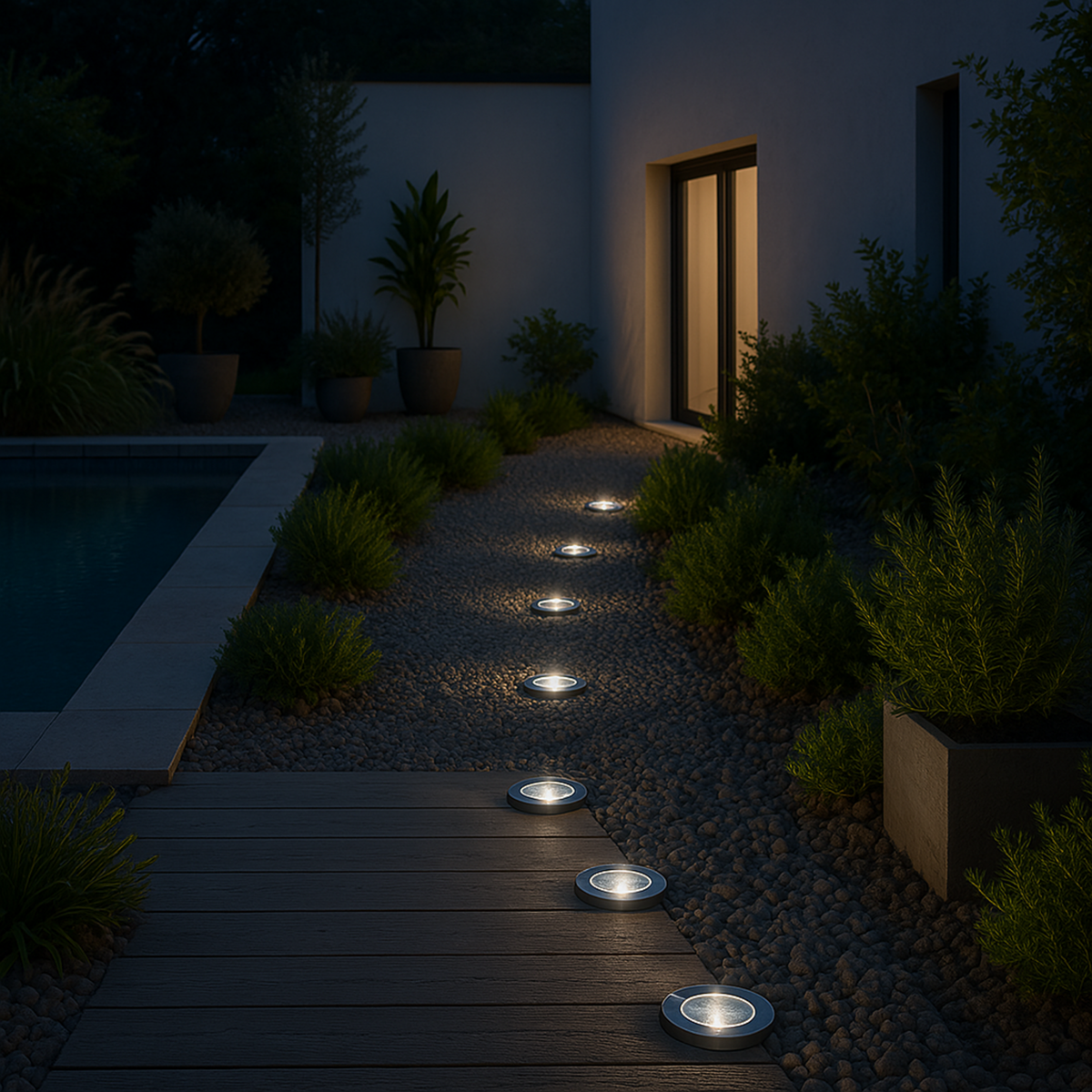 Lumisky Lot de 8 spots solaires ronds DECKY Argent Acier inoxydable D12cm