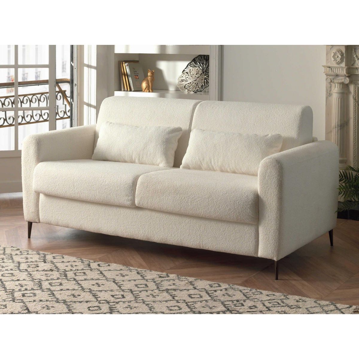 LISA DESIGN Owen - canapé 3 places convertible express couchage quotidien 140 cm matelas 12 cm en tissu bouclette