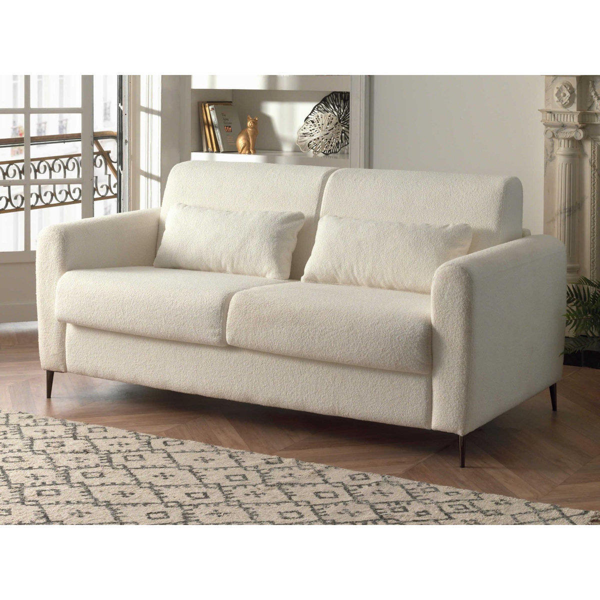 LISA DESIGN Owen - canapé 3 places convertible express couchage quotidien 140 cm matelas 12 cm en tissu bouclette