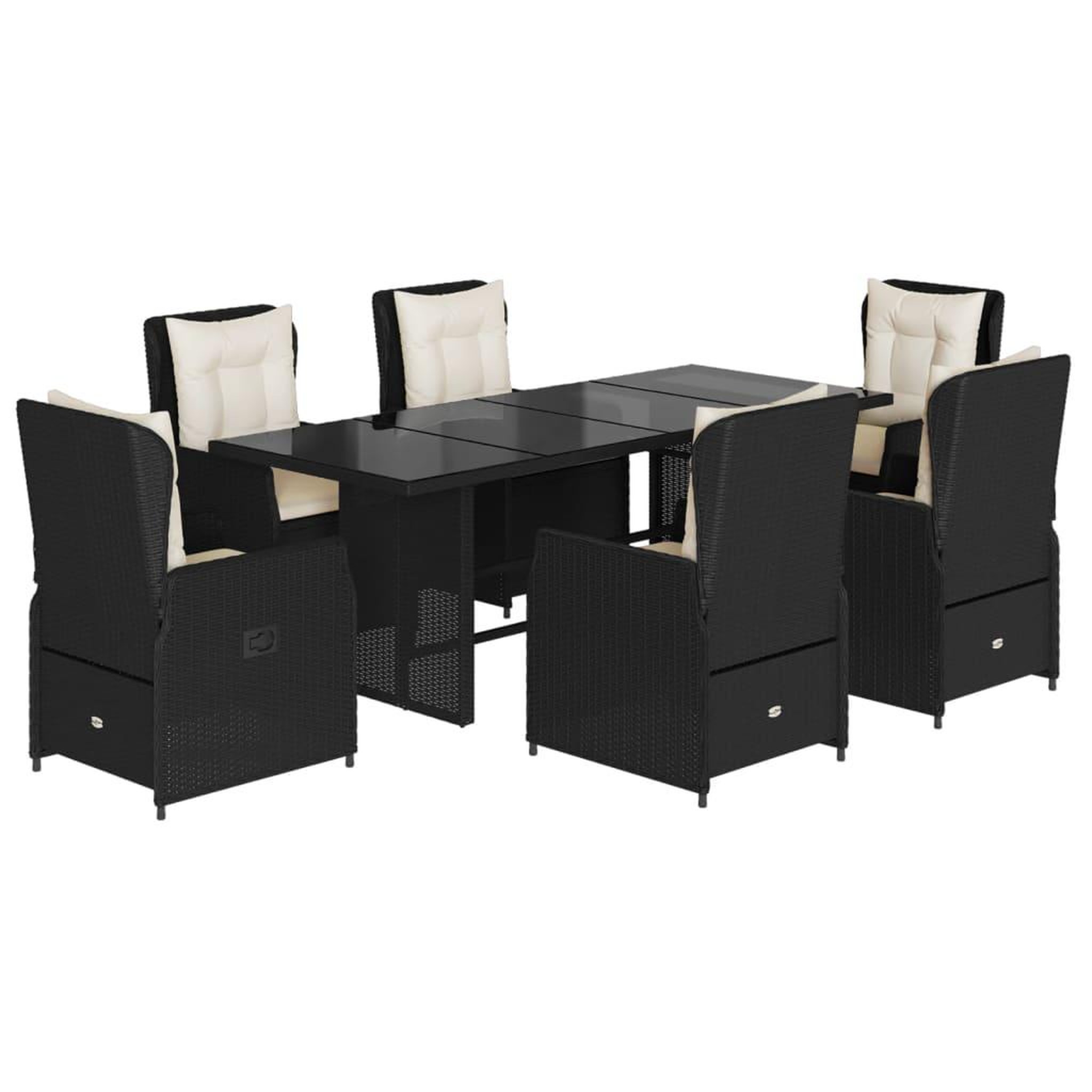 Voir la diapositive 2 : VIDAXL Ensemble a manger de jardin coussins 7pcs Noir Resine tressee