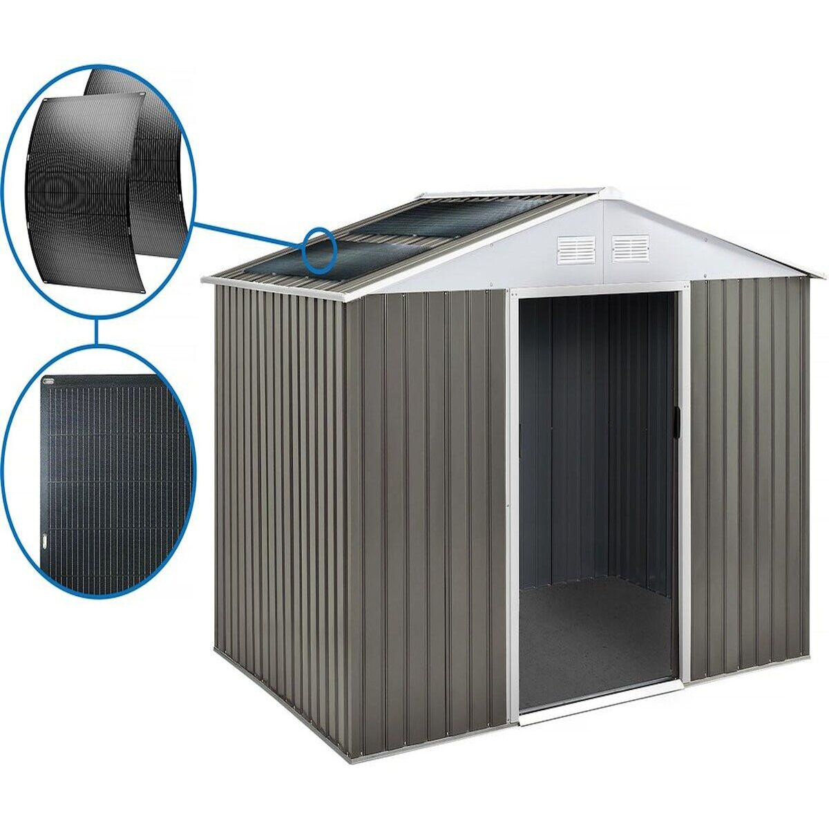 Habitat et Jardin Abri jardin métal  Dallas  -8.84m² avec panneaux solaires - Taupe