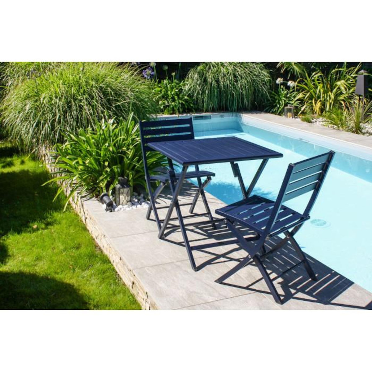 Paris Prix Ensemble Table de Jardin Pliante & 2 Chaises  Marius  70cm Bleu Marine