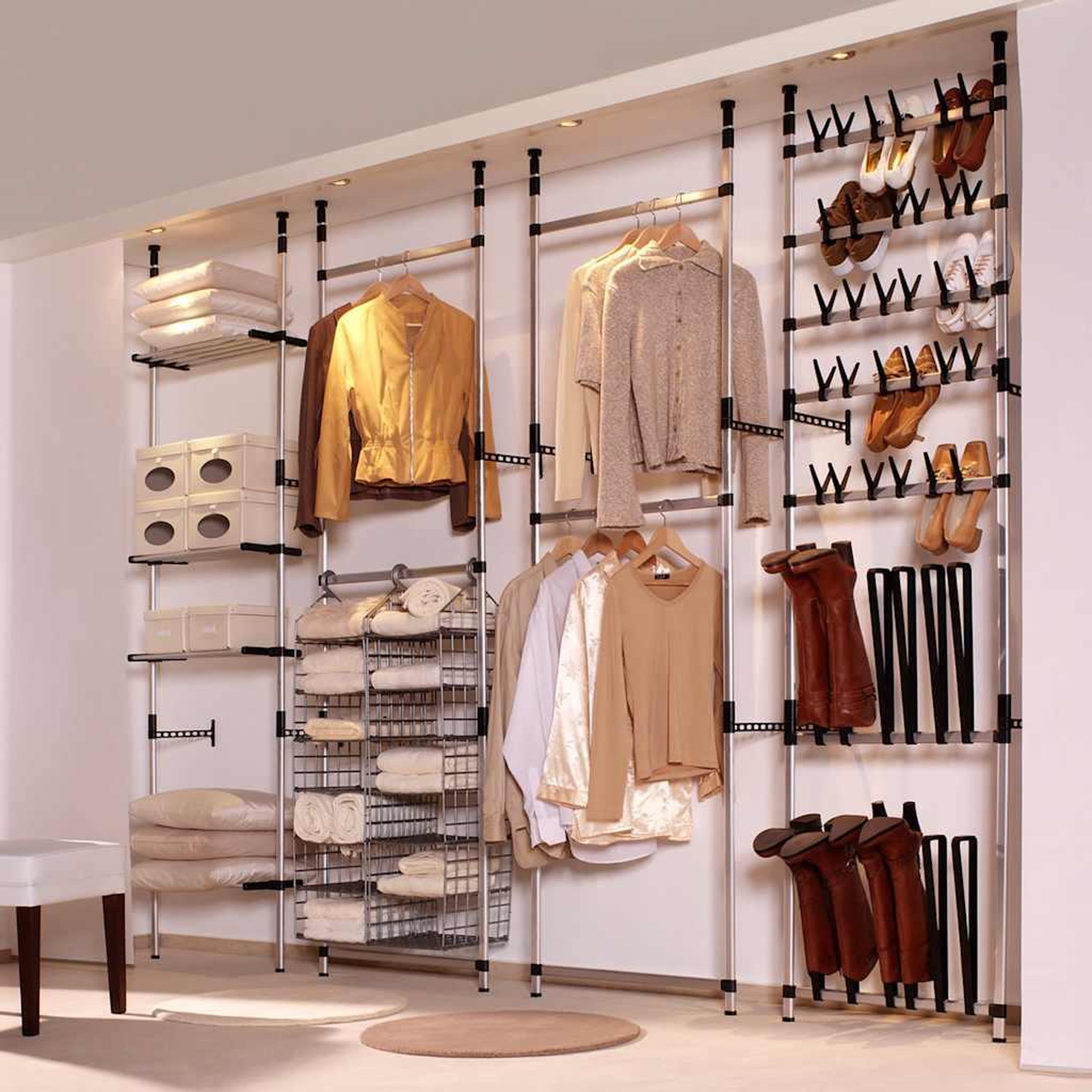 Voir la diapositive 3 : VIDAXL Systeme de garde-robe telescopique barres et etagere aluminium