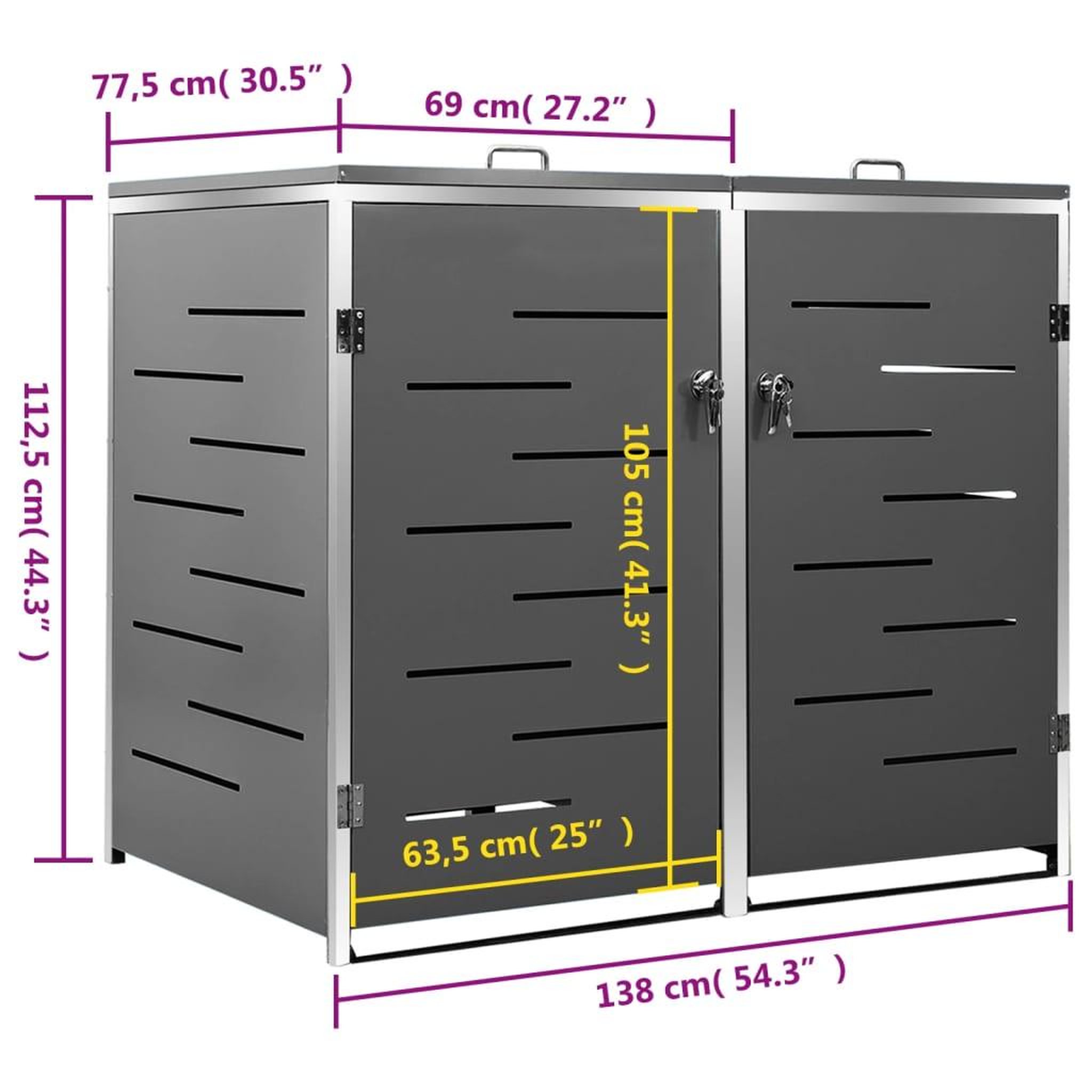 Voir la diapositive 6 : VIDAXL Abri pour deux poubelles 138x77,5x112,5 cm Inox