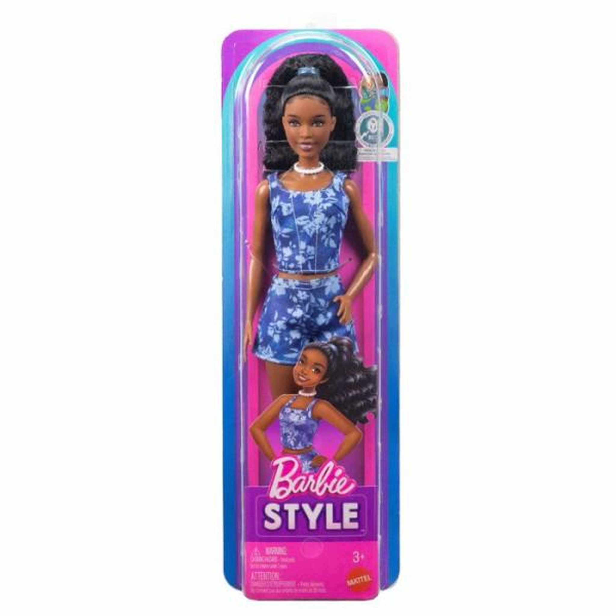MATTEL Poupée mannequin - Barbie - Fashionistas Short et Haut à Fleurs - Cheveux noirs - Dès 3 ans