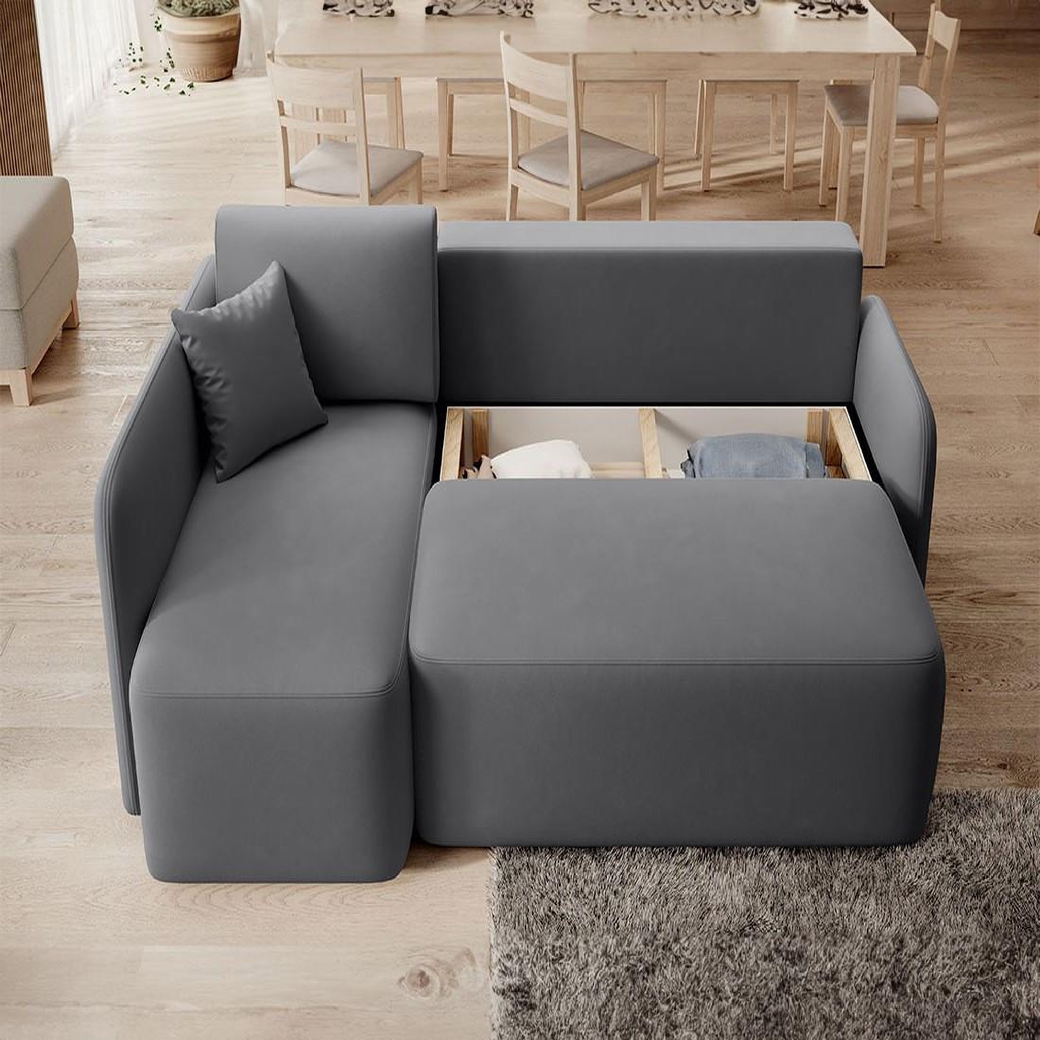 Voir la diapositive 2 : BEST MOBILIER Suzie - canapé d'angle gauche 4 places convertible avec coffre en velours