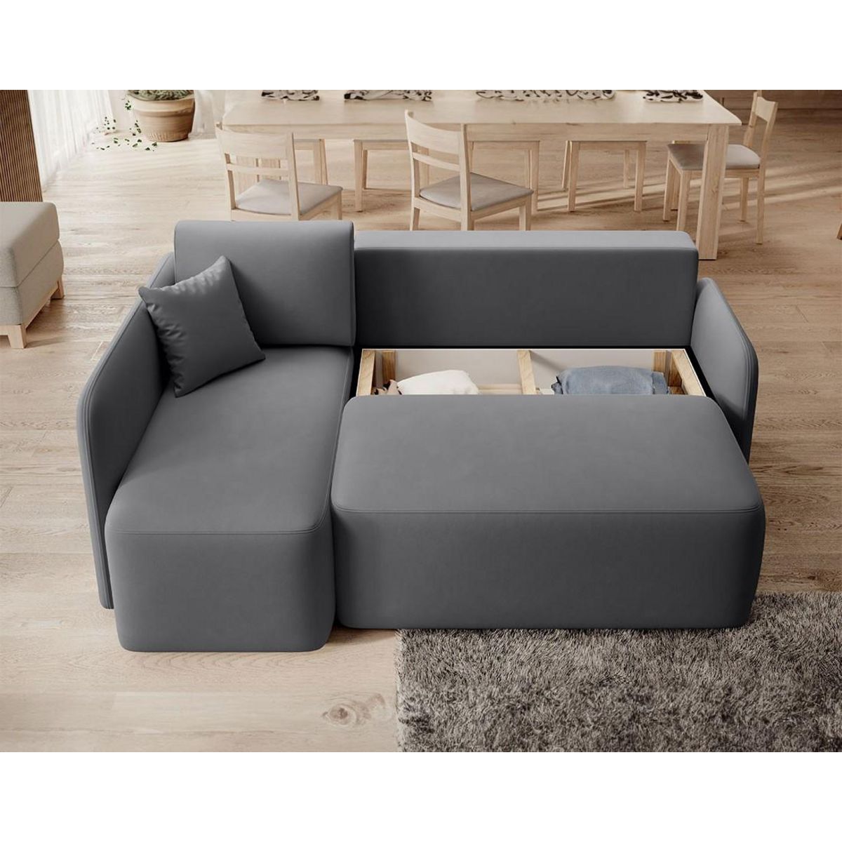 BEST MOBILIER Suzie - canapé d'angle gauche 4 places convertible avec coffre en velours