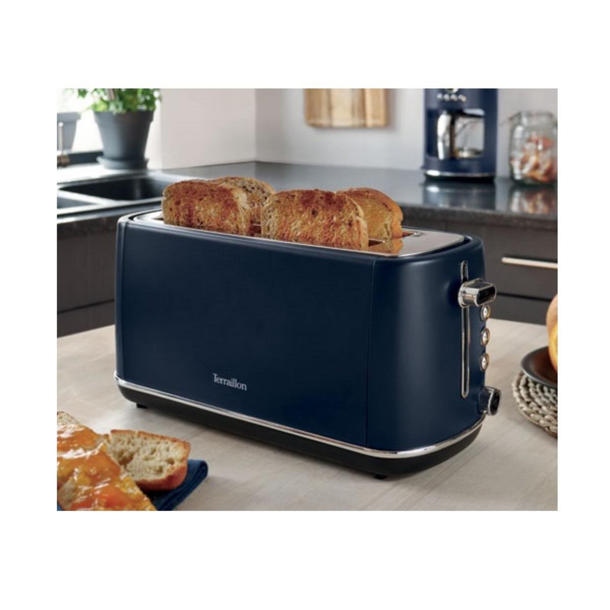 Terraillon Grille-pain long 2 fentes 1550w bleu nuit - 15438