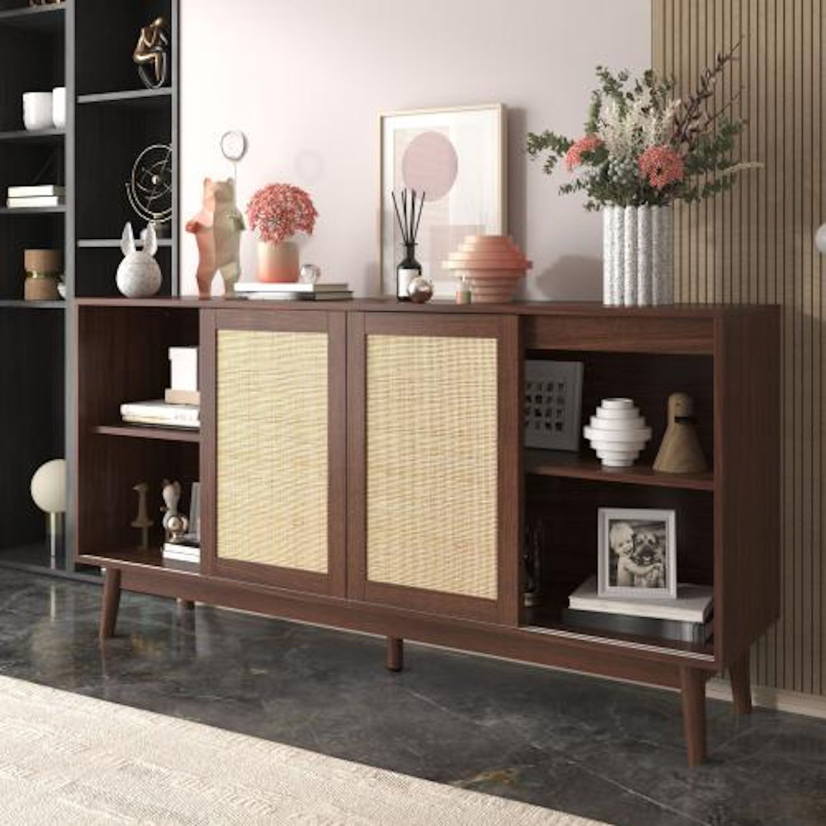 MERAX Buffet 3 porte(s) 2 tiroir(s) - 155 cm bois foncé mdf