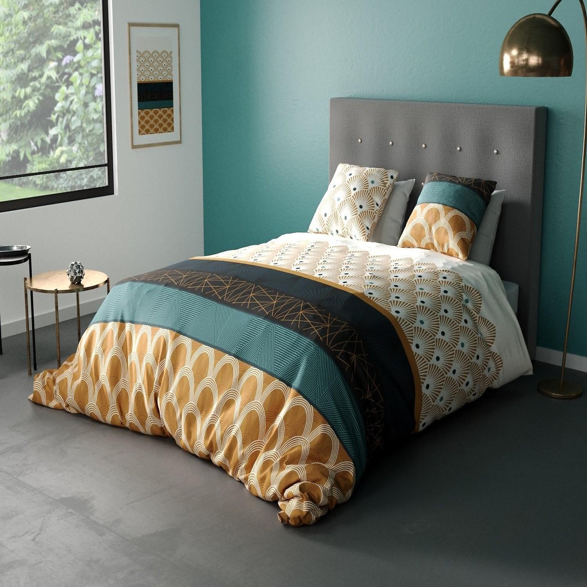 ATELIER DU COTON Parure housse de couette 100% coton 57fils , banguii. Coloris disponibles : Jaune