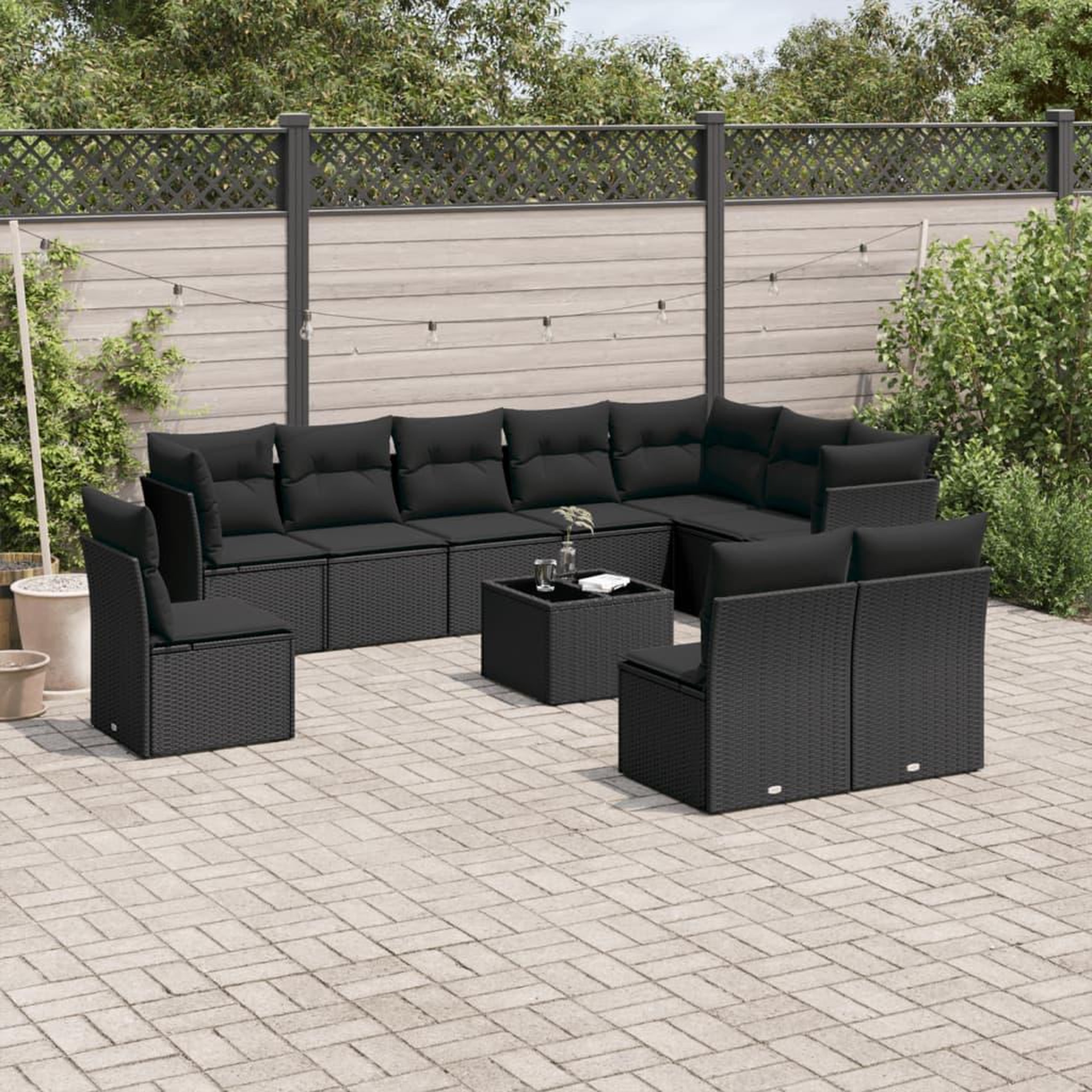 VIDAXL Salon de jardin 11 pcs avec coussins noir resine tressee