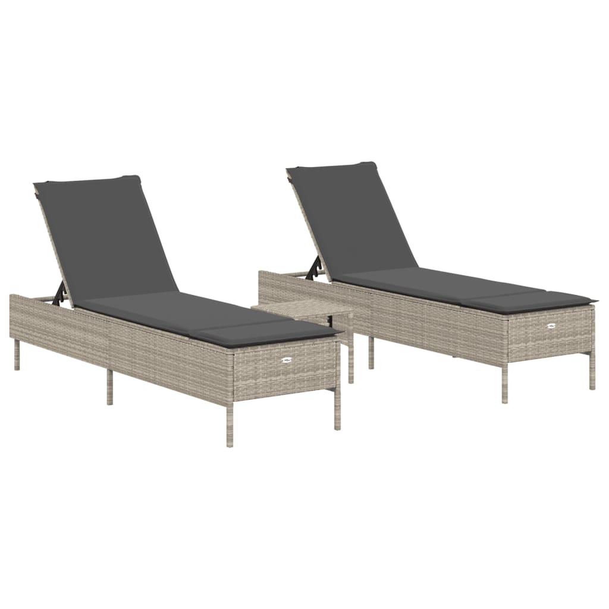 Voir la diapositive 2 : VIDAXL Ensemble de chaises longues avec coussins 3pcs gris clair rotin
