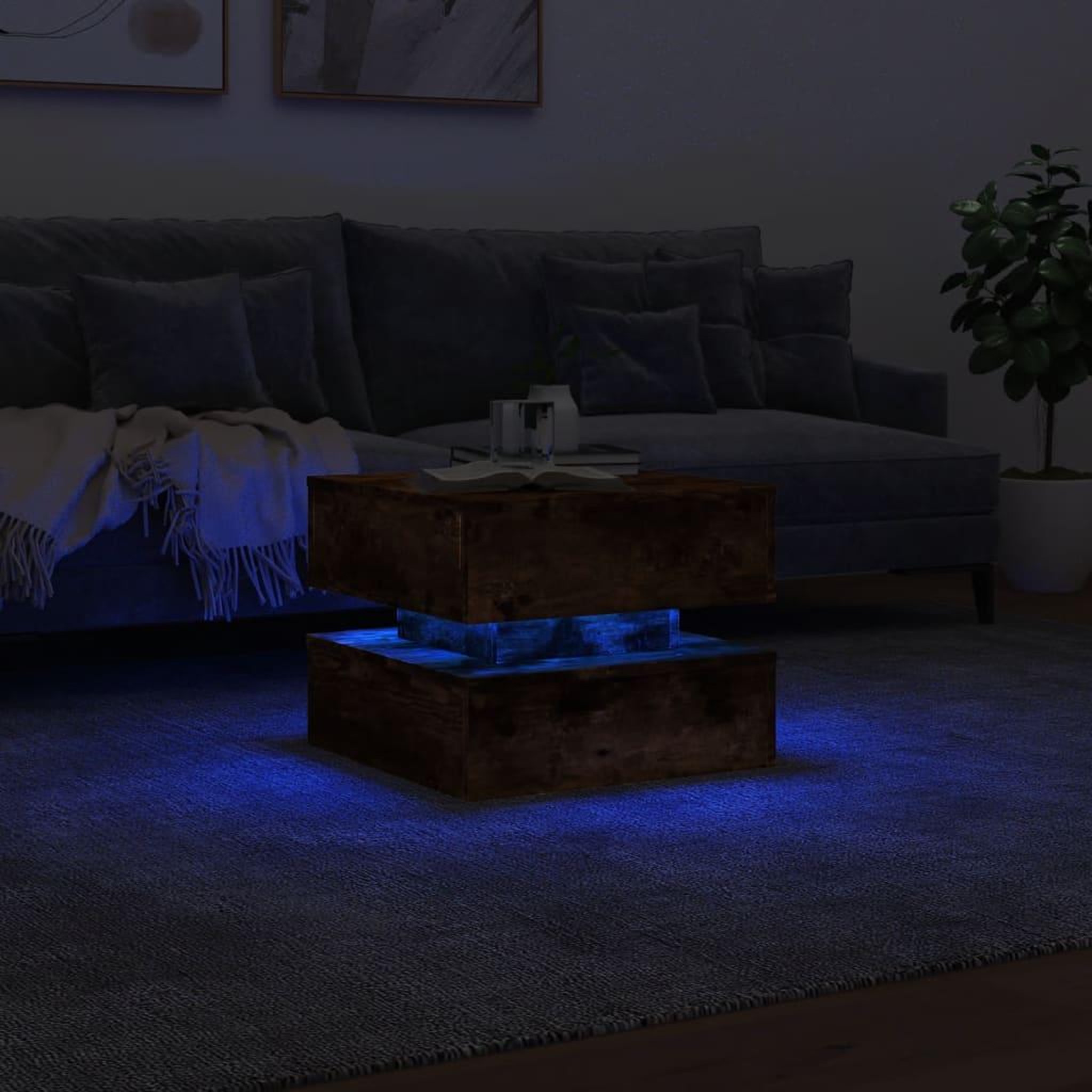 Voir la diapositive 5 : VIDAXL Table basse avec lumieres LED chene fume 50x50x40 cm