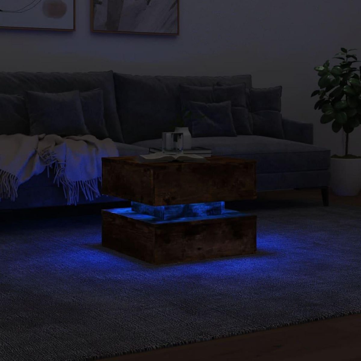 VIDAXL Table basse avec lumieres LED chene fume 50x50x40 cm