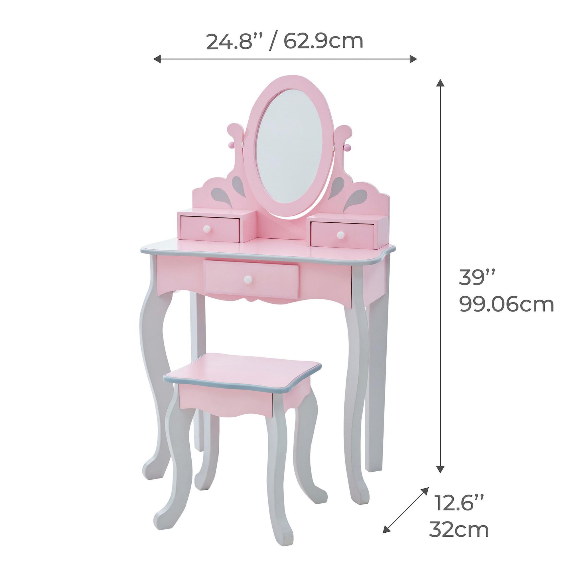 Voir la diapositive 5 : TEAMSON KIDS Coiffeuse Bois Rose et Grise avec Tabouret et Miroir Enfant