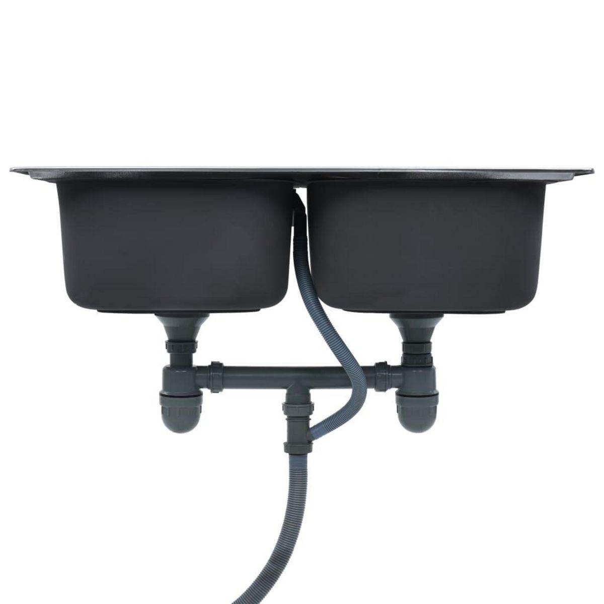 VIDAXL Evier double de cuisine avec crepine et piege Acier inoxydable