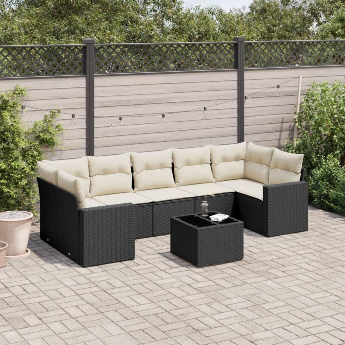 VIDAXL Salon de jardin 8 pcs avec coussins noir resine tressee
