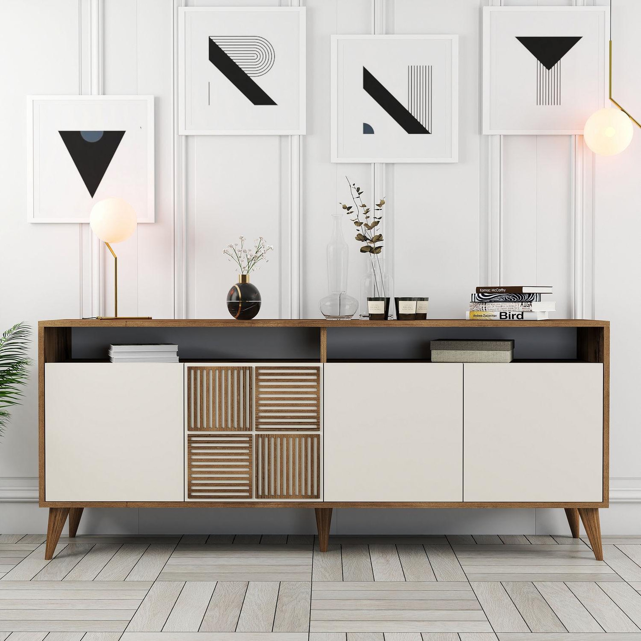 Voir la diapositive 2 : Habitat et Jardin Buffet en bois  Milan  - 180 x 35 x 78 cm - Noyer, Crème
