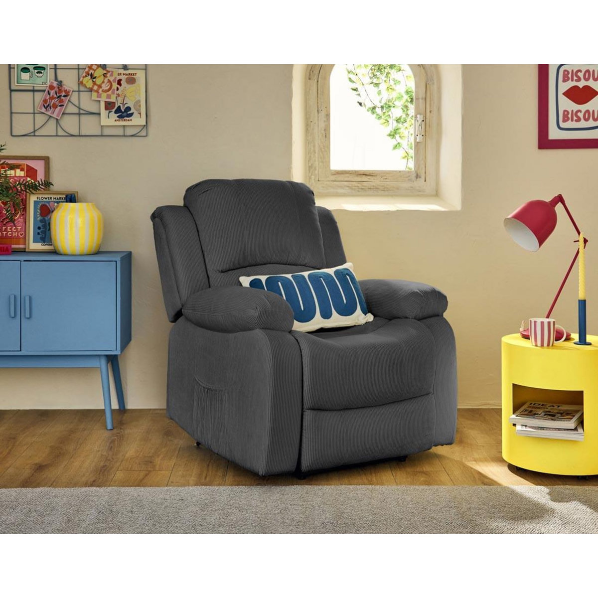 BEST MOBILIER Armand - fauteuil relax électrique en velours côtelé