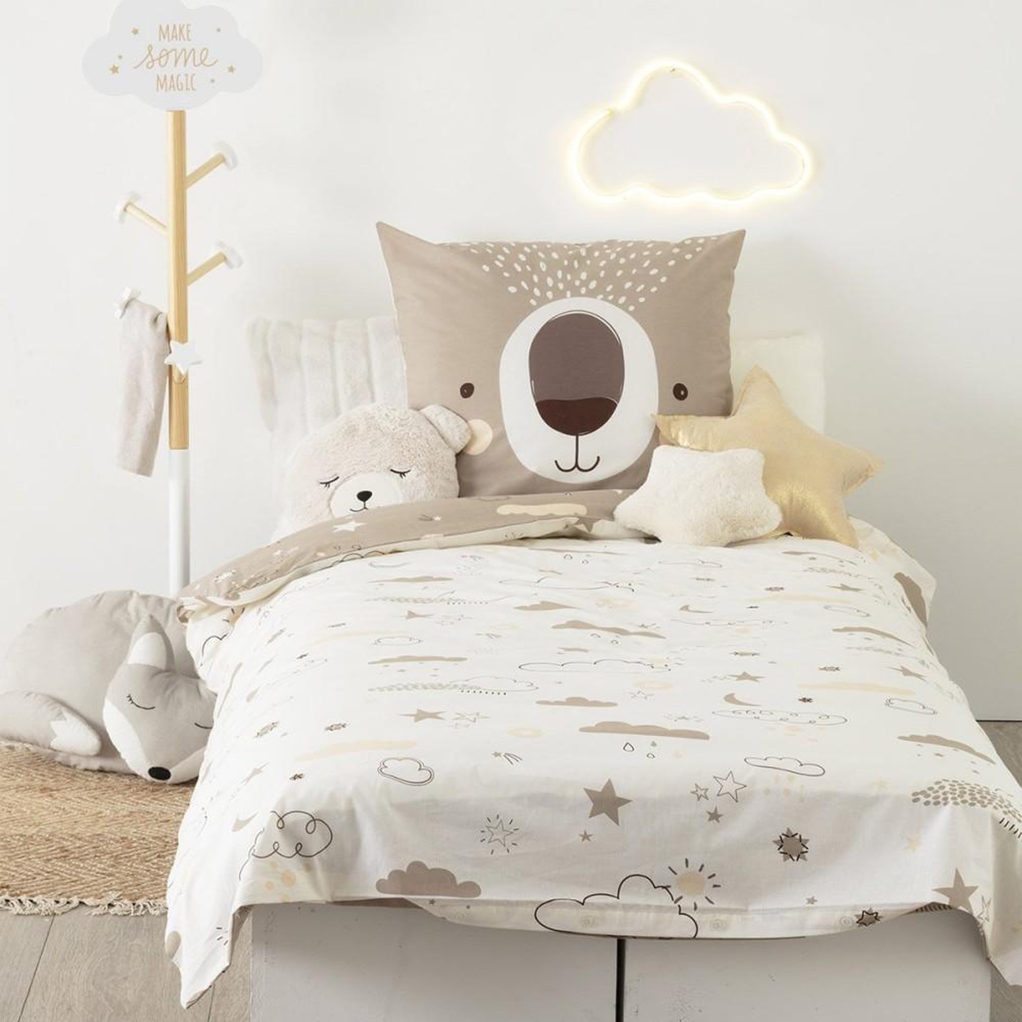 ATMOSPHERA Housse de couette enfant 140x200 Ours + taie coton 57 fils