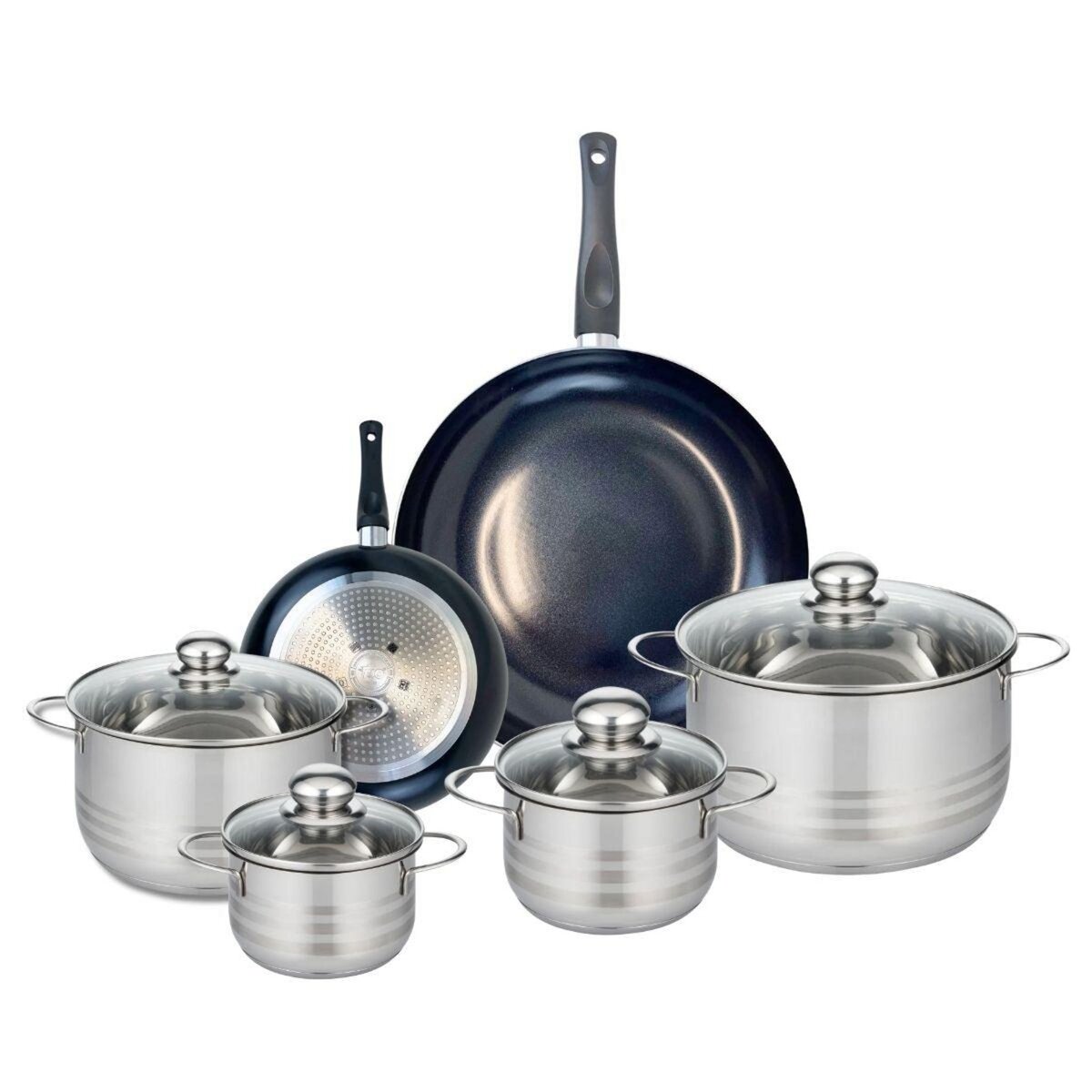 ELO Ensemble de 2 Poêles de cuisson 20 et 32 cm et 4 faitouts 14, 16, 20 et 24 cm Elo Prima Brillant