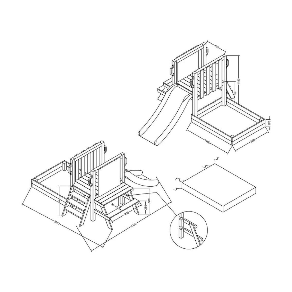 Axi House Tour Leah bac+salle pique-nique toboggan rouge