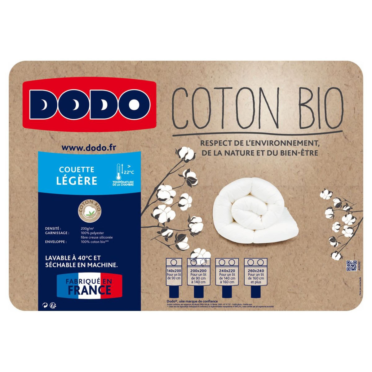 DODO Couette  légère unie en coton BIO 200 g/m²