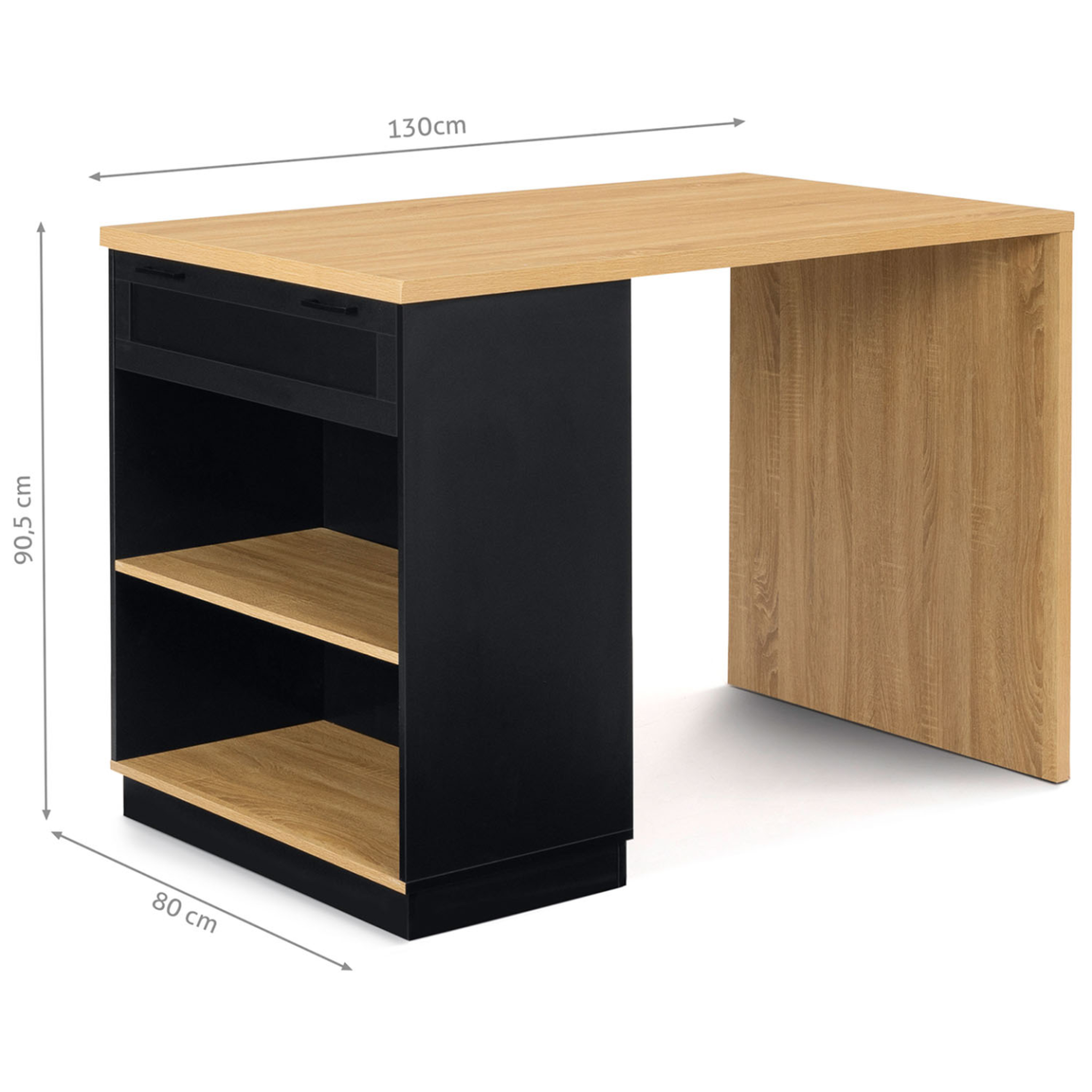 Voir la diapositive 5 : ID MARKET Ilot central mange-debout 4 personnes vito 130 cm noir et plateau bois