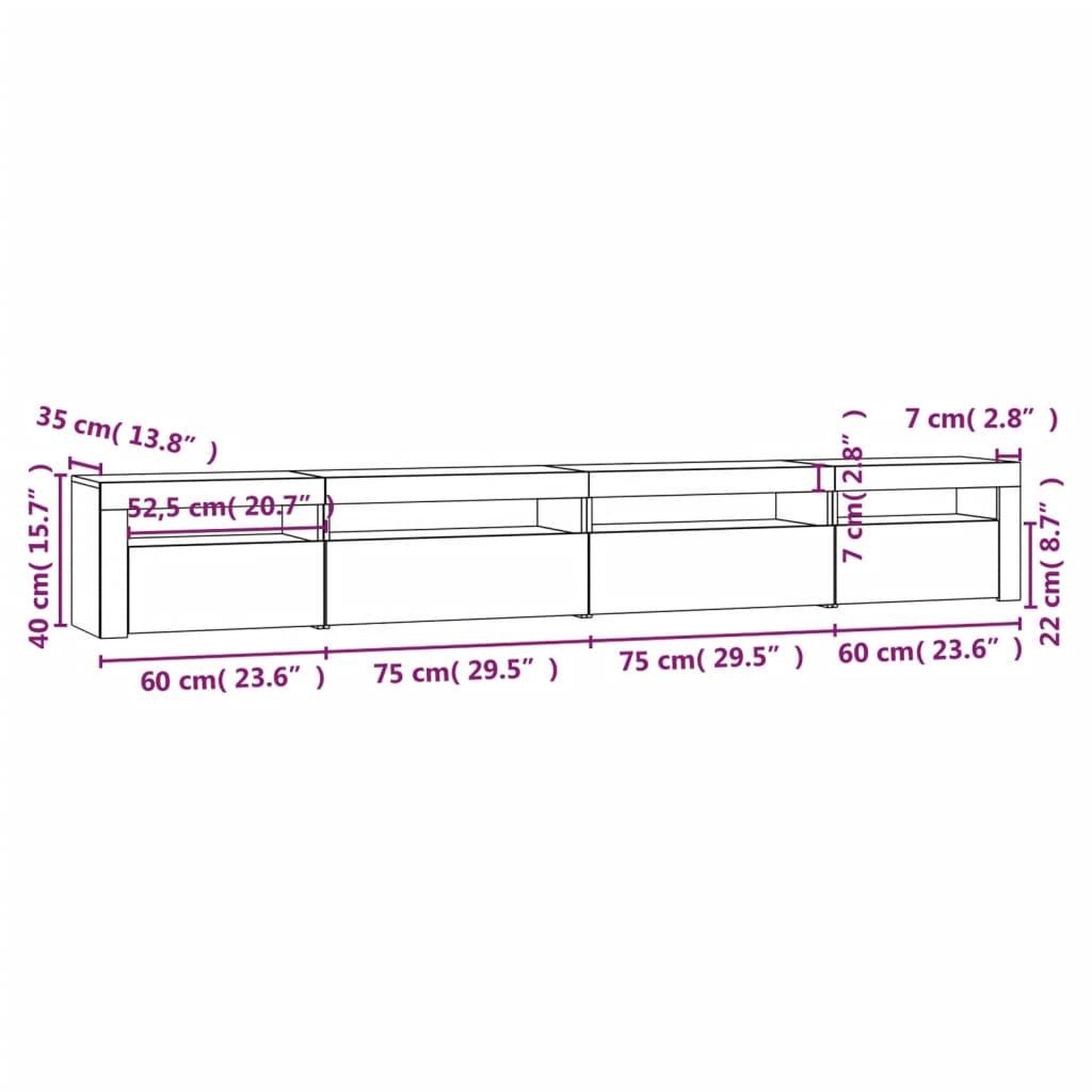 Voir la diapositive 6 : VIDAXL Meuble TV avec lumieres LED Gris beton 270x35x40 cm