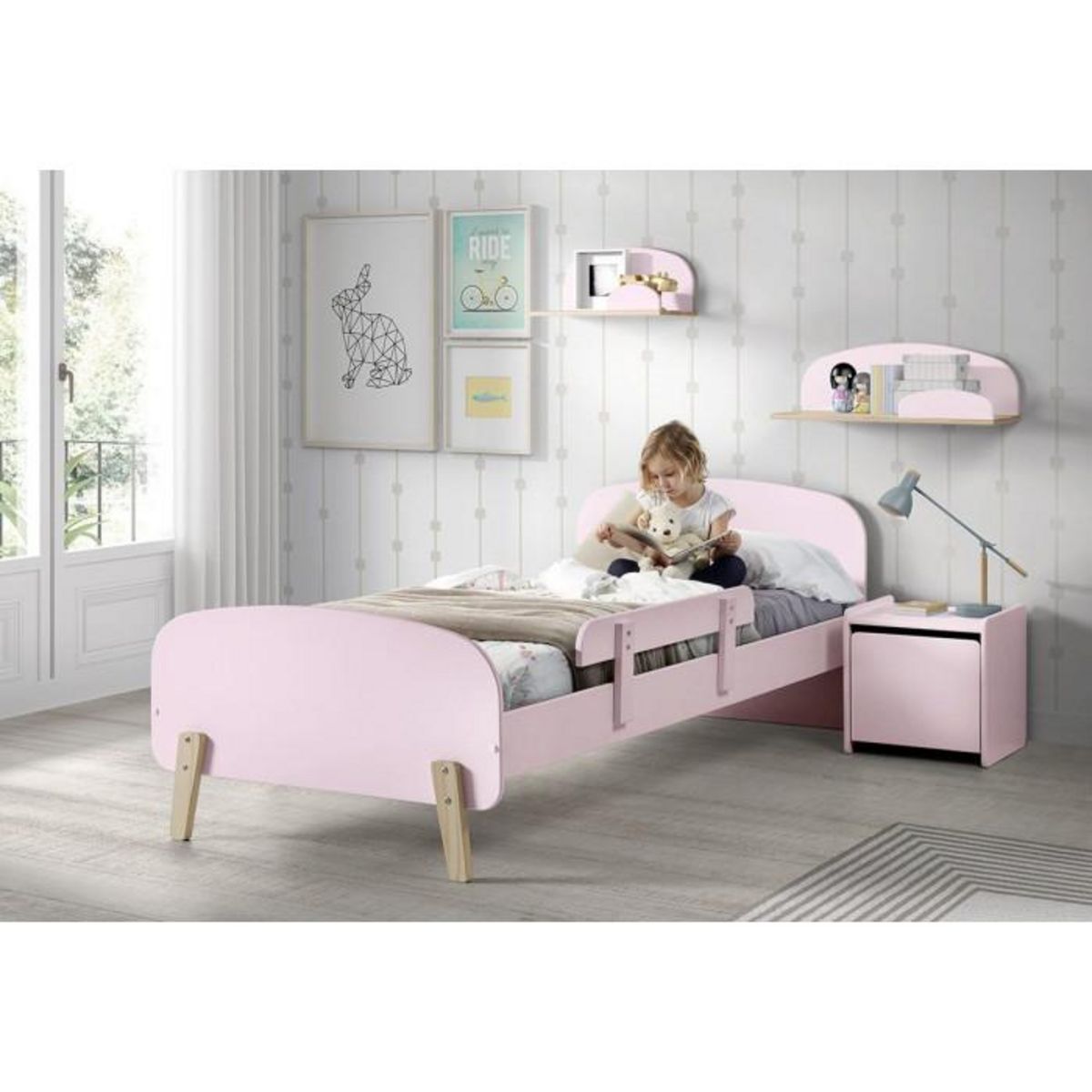 Paris Prix Lit Enfant & Barrière de Sécurité  Kiddy  90x200cm Rose