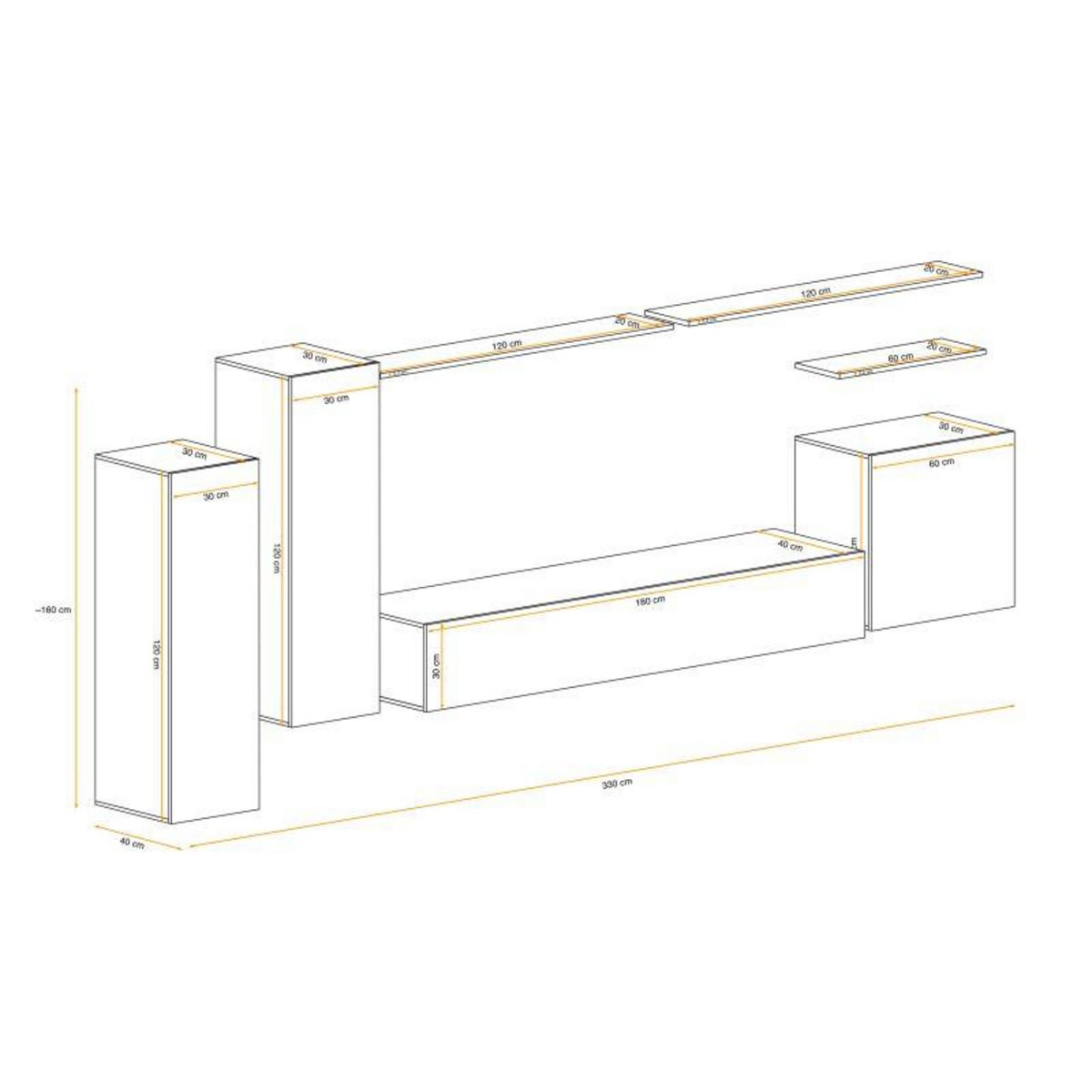 Paris Prix Meuble TV Mural Design  Switch I  330cm Gris