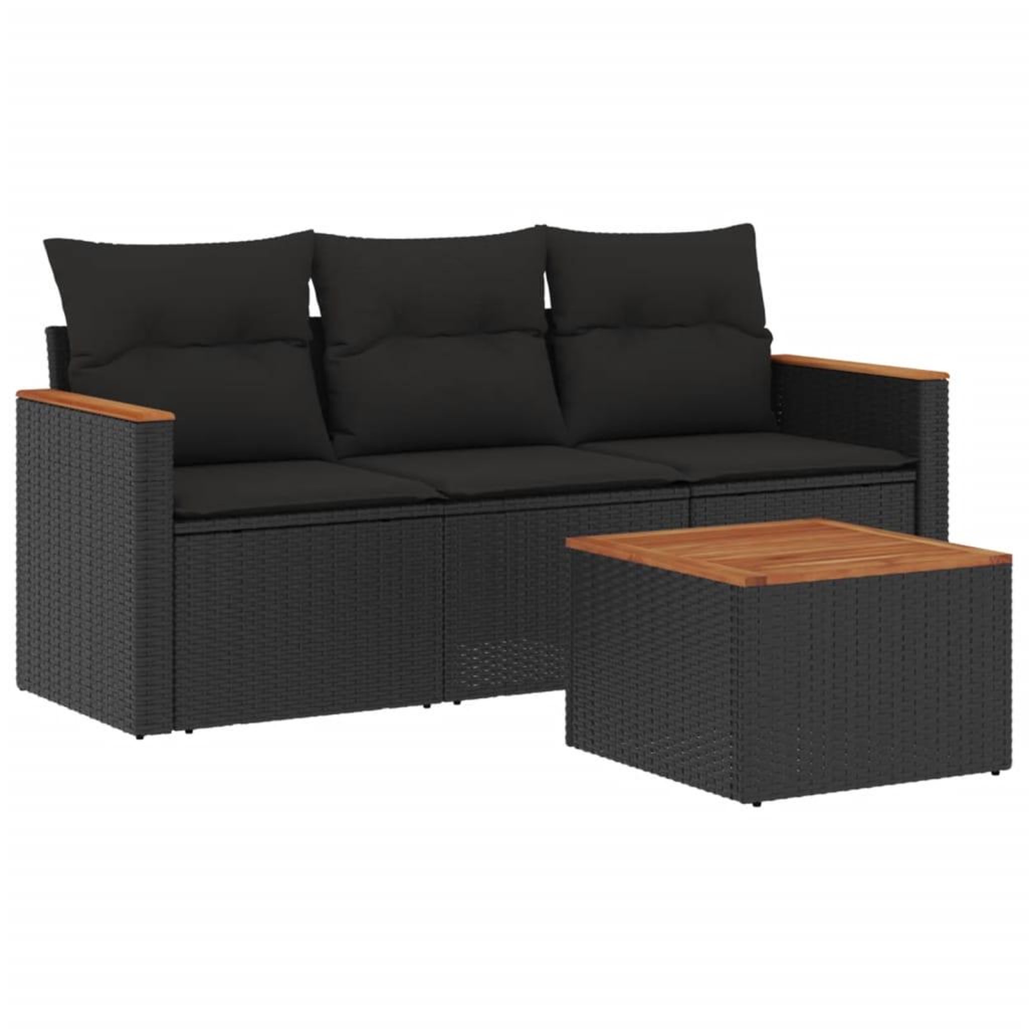 Voir la diapositive 2 : VIDAXL Salon de jardin 4 pcs avec coussins noir resine tressee