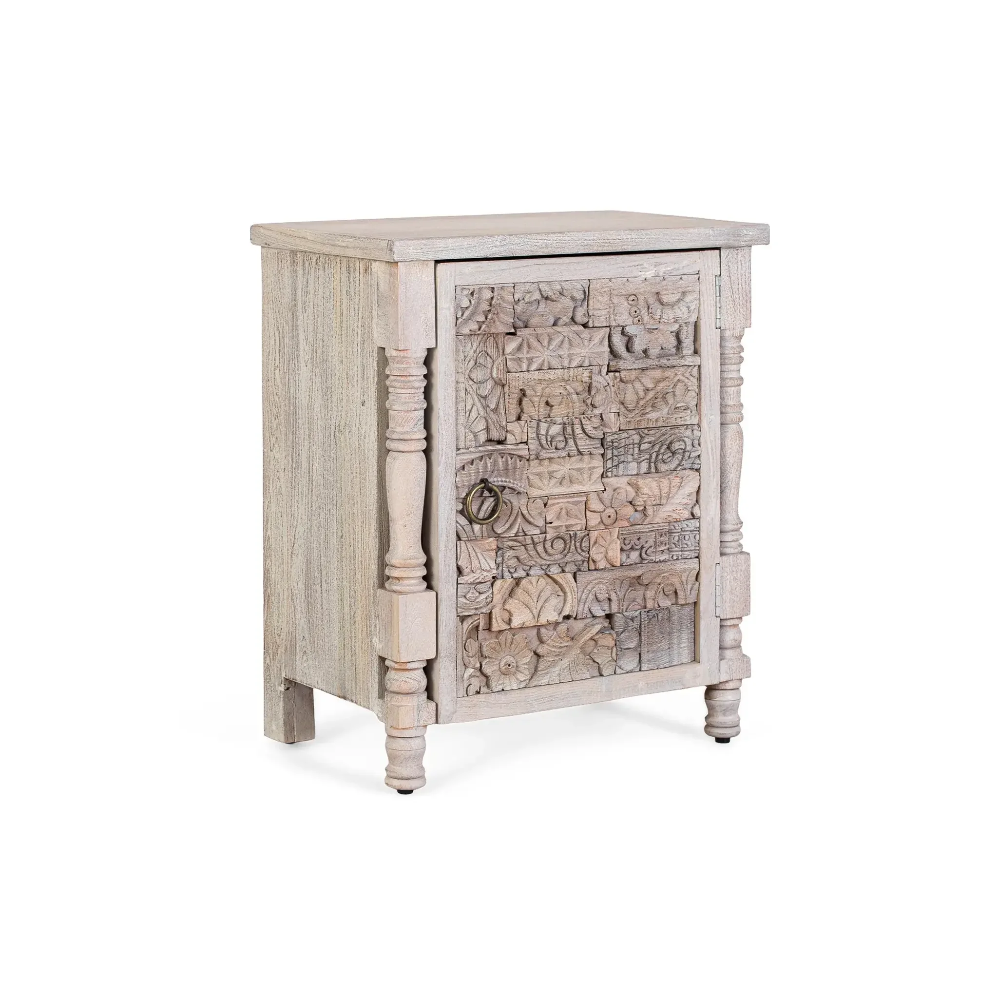 Voir la diapositive 3 : GINER Y COLOMER SL Table de chevet en bois de chêne récupéré 55cm style boho ethnique