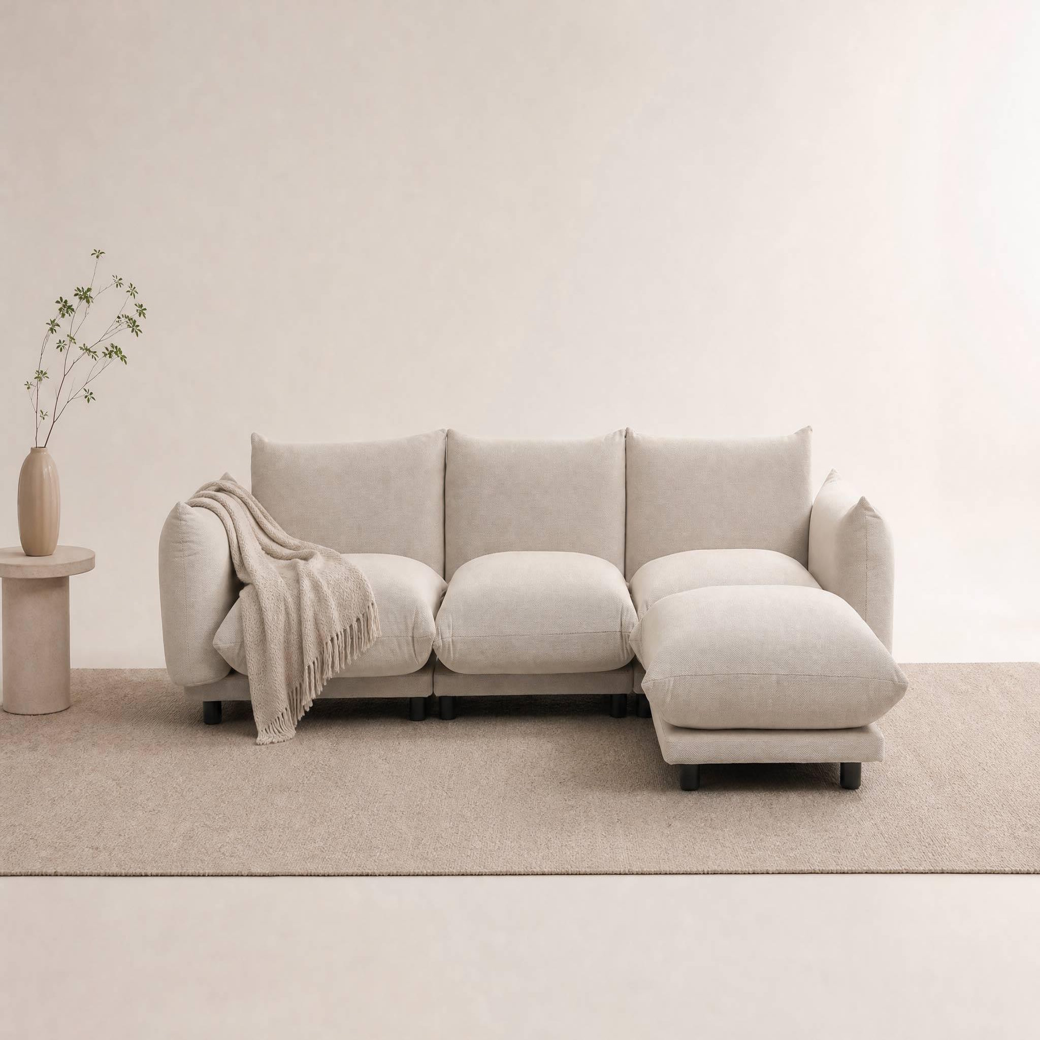 Voir la diapositive 2 : BEST MOBILIER Jeanne - canapé modulable d'angle réversible 4 places en velours texturé