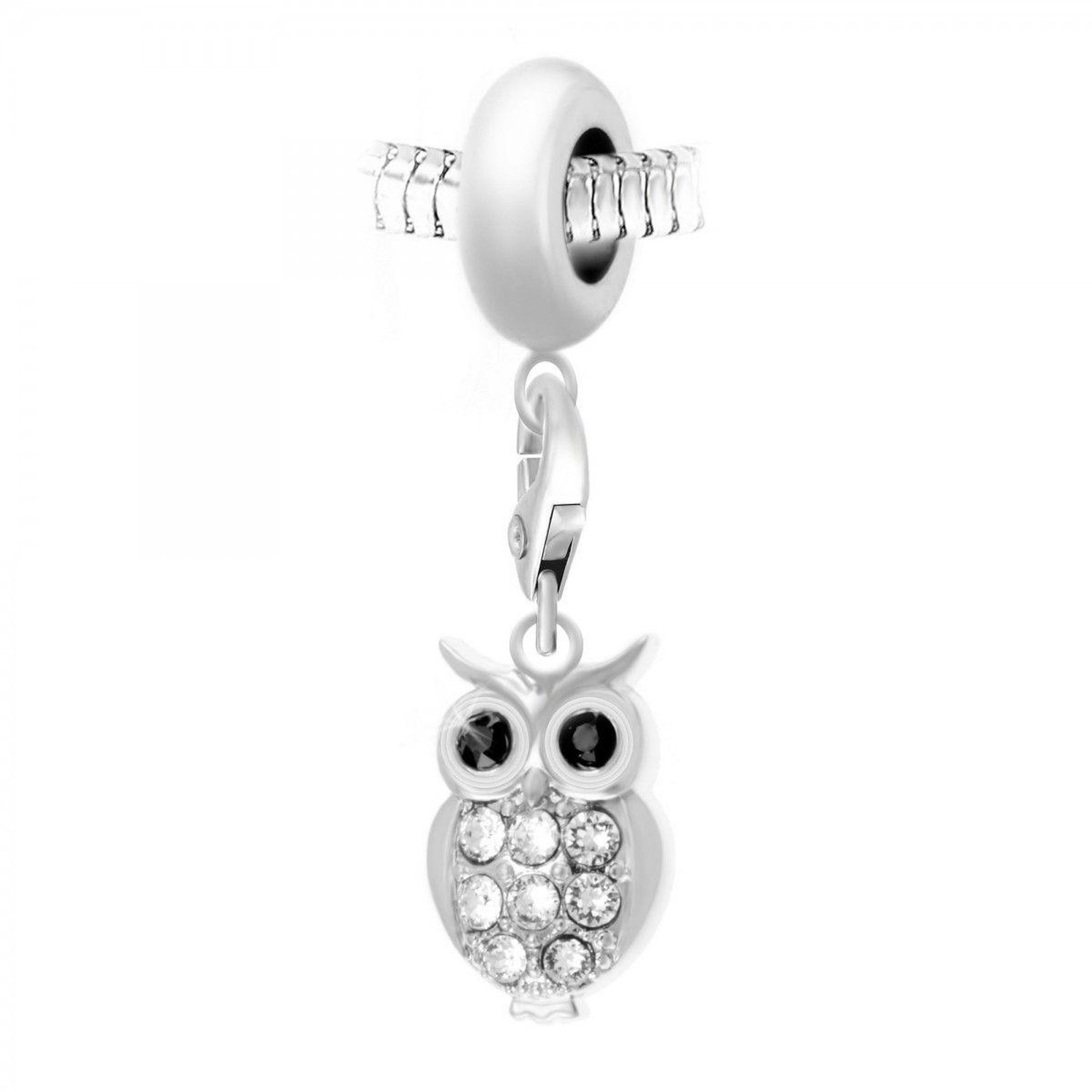 SC CRYSTAL Charm perle sc crystal en acier avec pendentif hibou orné de cristaux scintillants