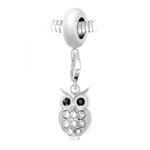 SC CRYSTAL Charm perle SC Crystal en acier avec pendentif hibou orné de Cristaux scintillants